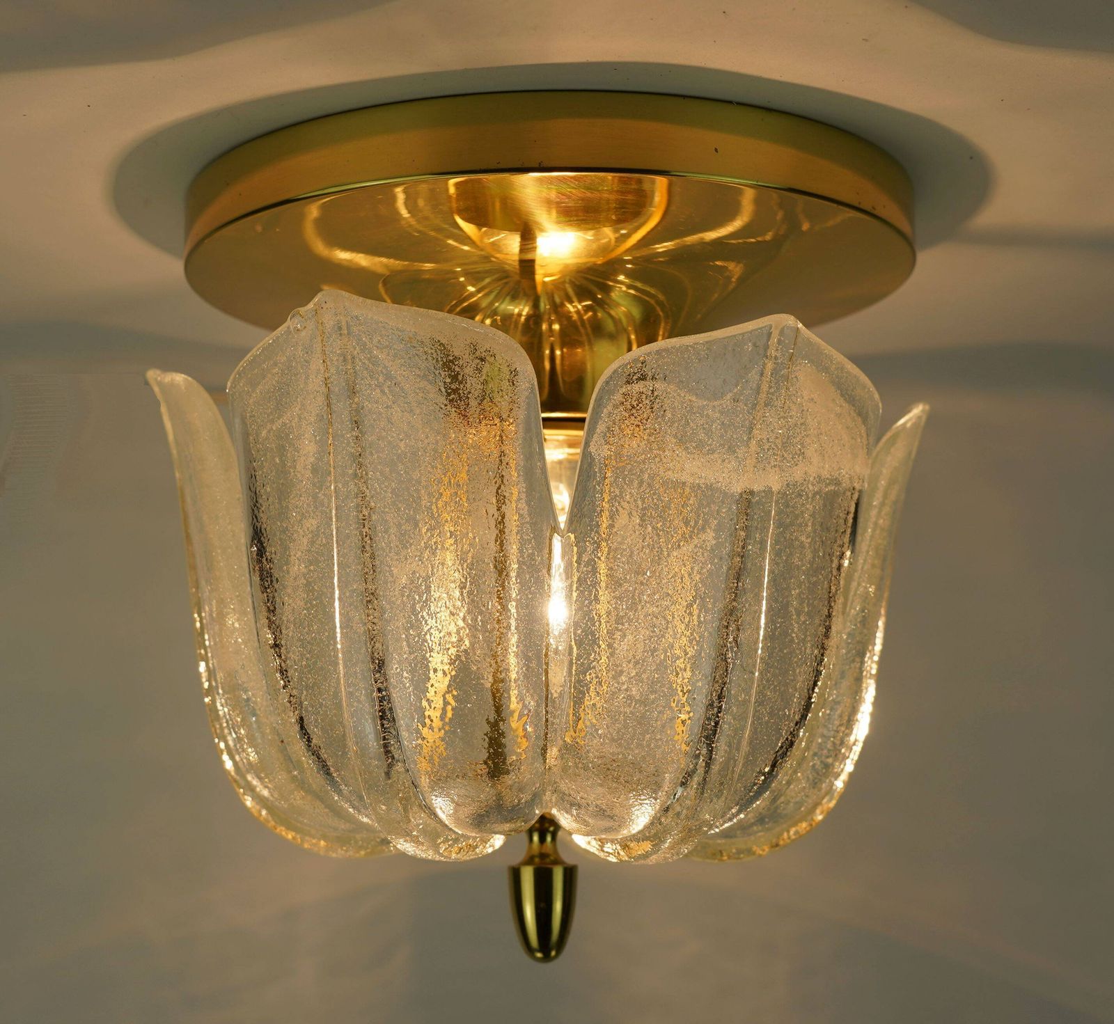 Lighting Limburg Flush Mount Model A475 3031 Flower Shaped Glass Shade And Brass 70s photo