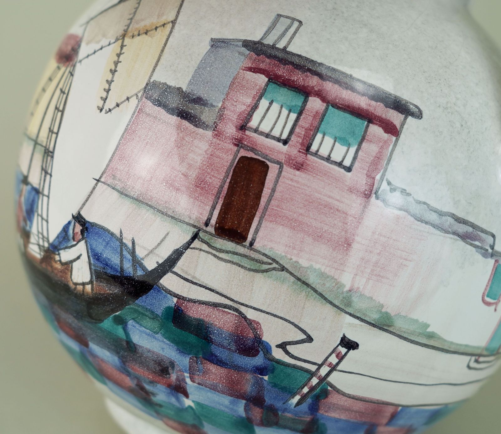 Very Beautiful Mid Century Vase By Jawe Hand Painted Decor 'Capri' 1950s photo buy