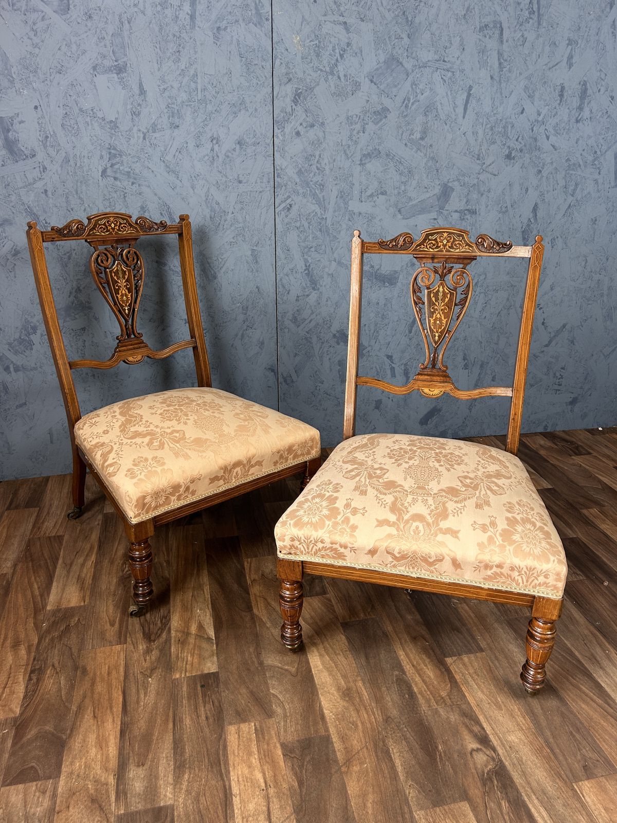 Stunning Pair Of Ewardian Rosewood Nursing Slipper Chairs