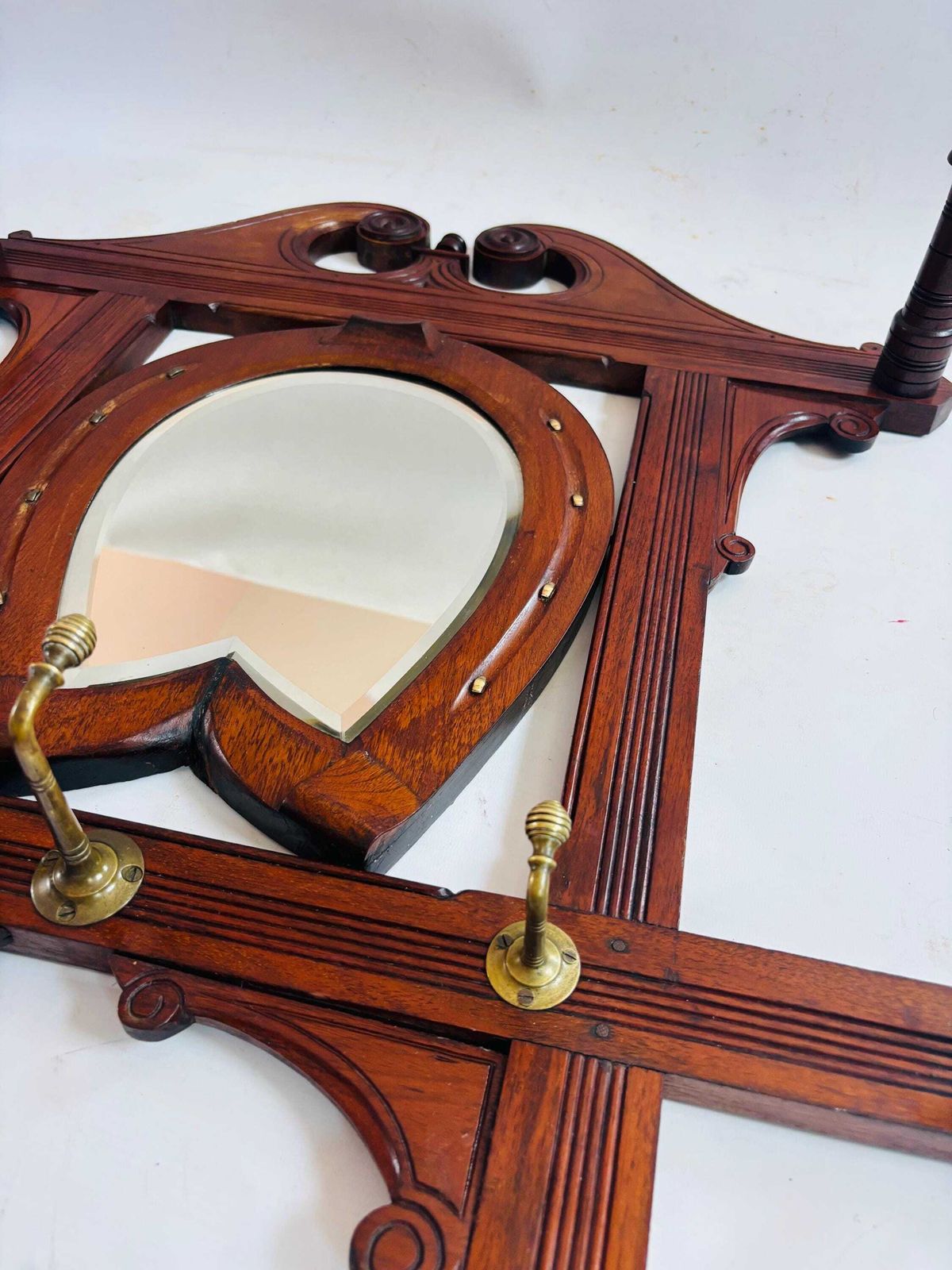 Antique Victorian Equine Theme Horse Shoe Wall Hanging Hall Rack & Mirror, C.1880 Home Good Luck Love Protection photo vinterior