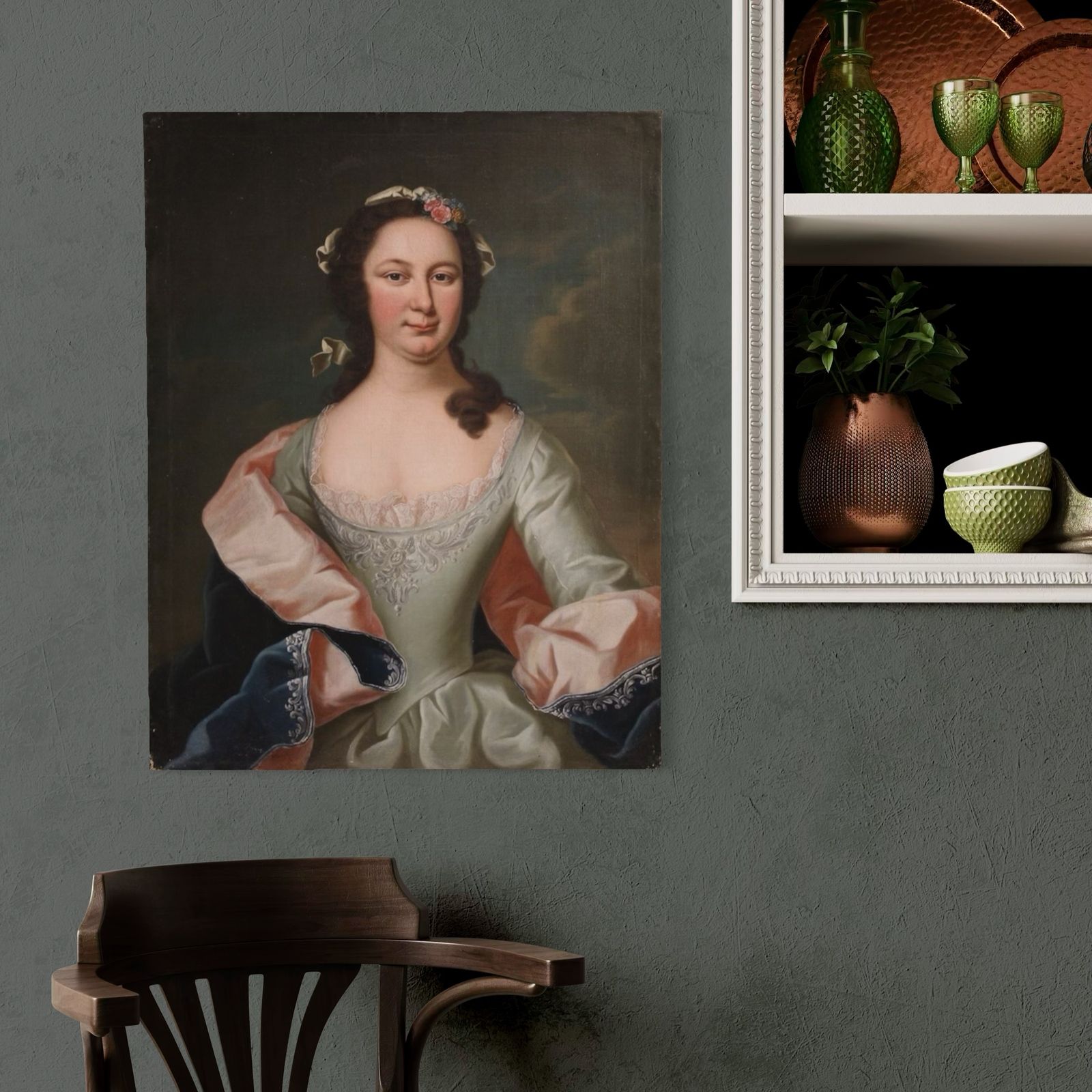 Tableau d'époque XIXe siècle, portrait d'une aristocrate photo vintage