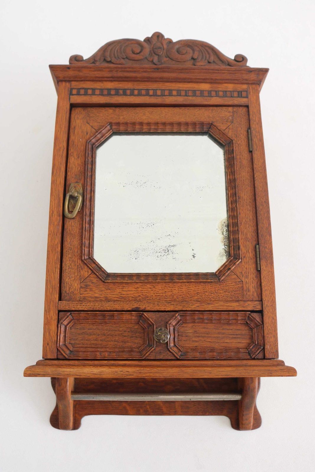 Antique Oak Bathroom Cabinet Mirror Wall Cabinet Secret Compartment Drawer photo furniture