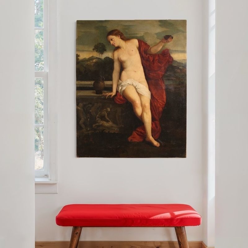 Peinture italienne d'époque, Amour sacré, XIXe siècle photo vintage