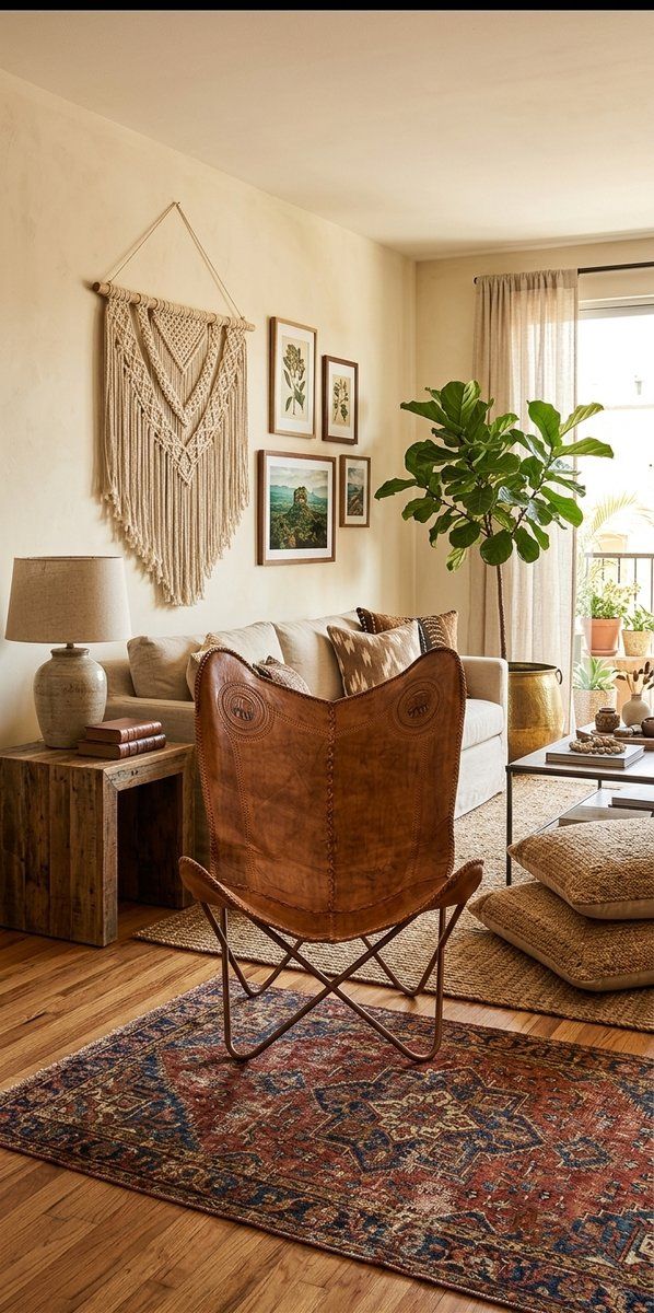 Set Of Hand Crafted Leather Butterfly Chair And Ottoman With Traditional Elephant Embossing photo Furniture
