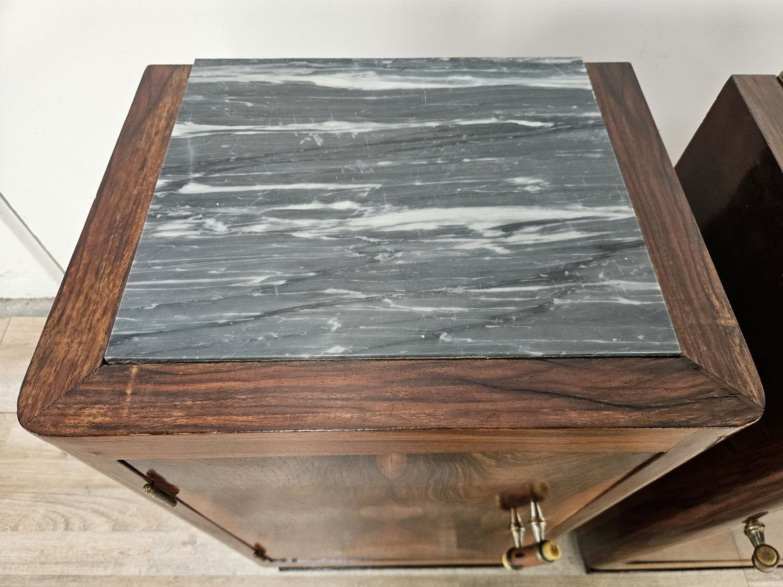 Art Deco Bedside Tables In Walnut Burl With Marble Tops, 1930, Set Of 2 photo vinterior