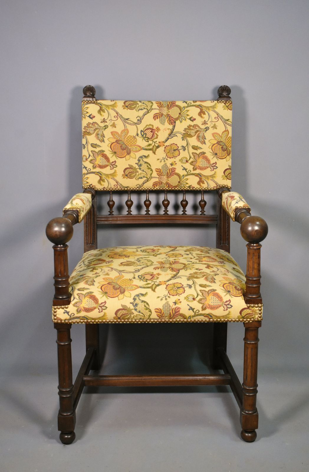 French Antique Upsholstered Armchair In Walnut Transitional Renaissance Revival