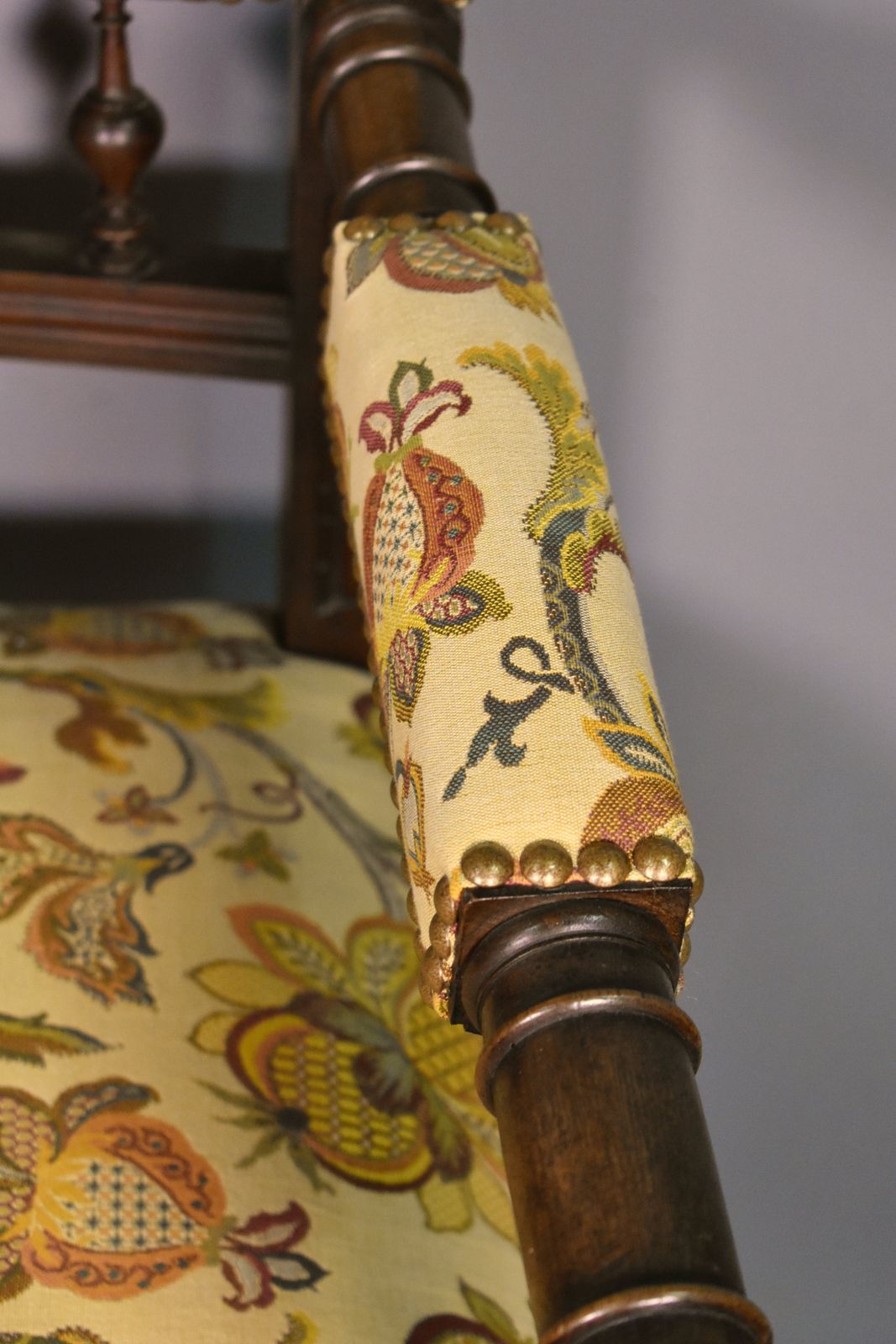 Furniture French Antique Upsholstered Armchair In Walnut Transitional Renaissance Revival photo