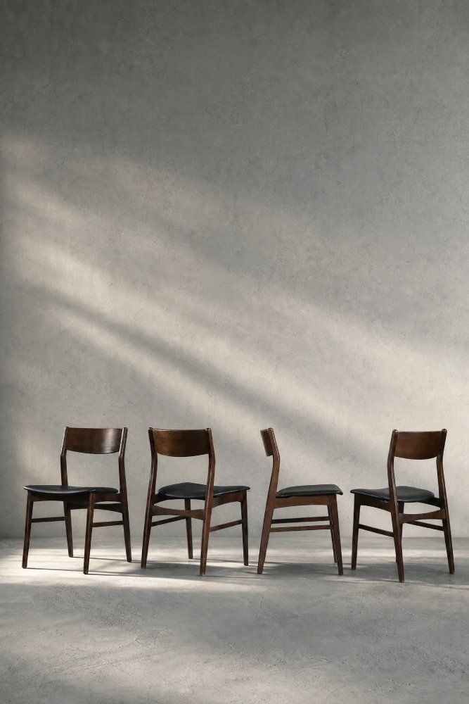 Mid-Century Scandinavian Modern eetkamerstoelen in beuk en palissander, jaren 1960, set van 4 photo vintage