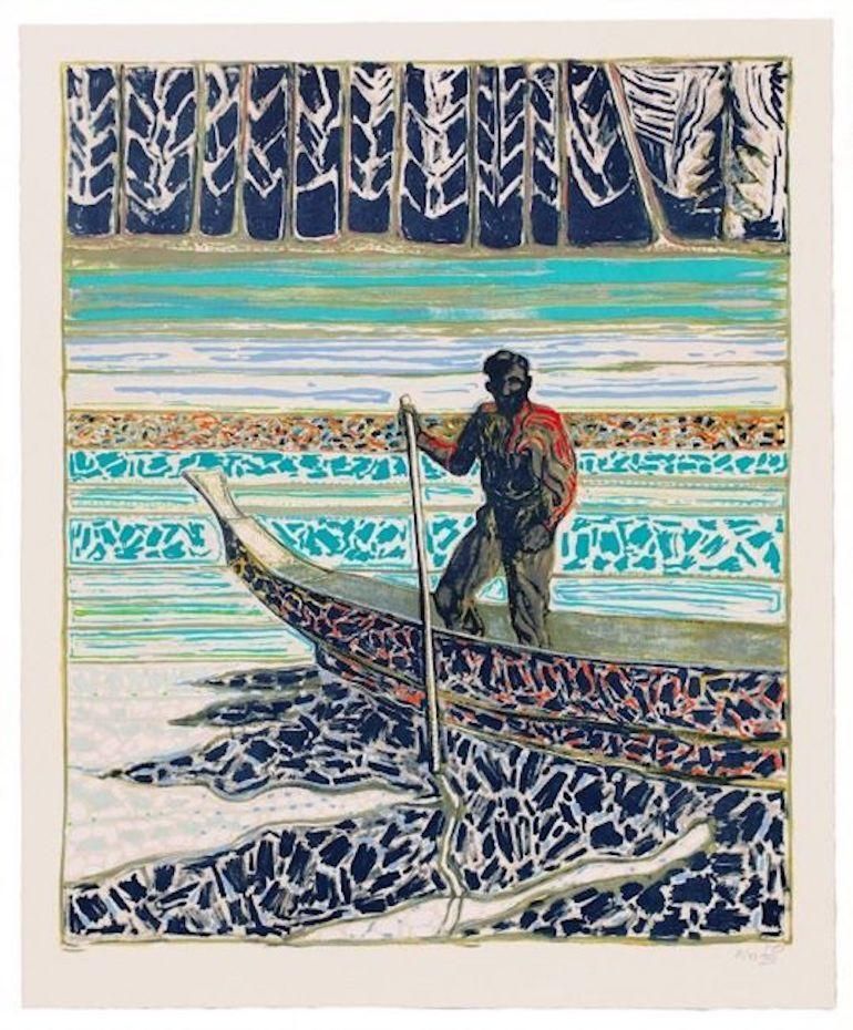 Sailish Fisherman, handgesigneerde lithografie, oplage van 75, 73 x 89 cm