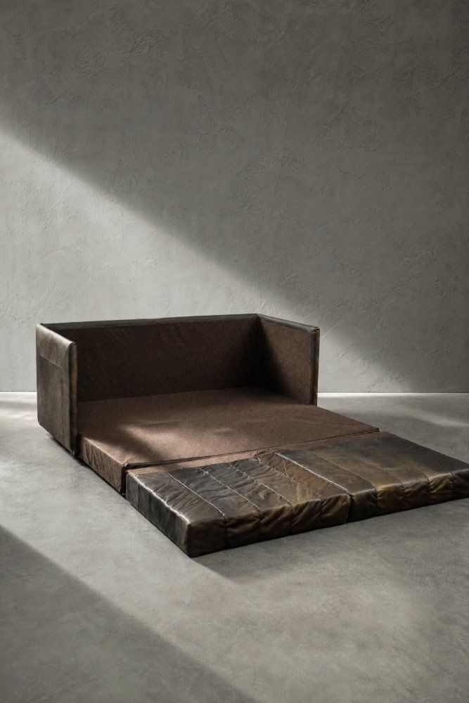 Vintage Mid Century Modern Brutalist German Brown Leather 2 Seater Sofa, 1970s photo Furniture
