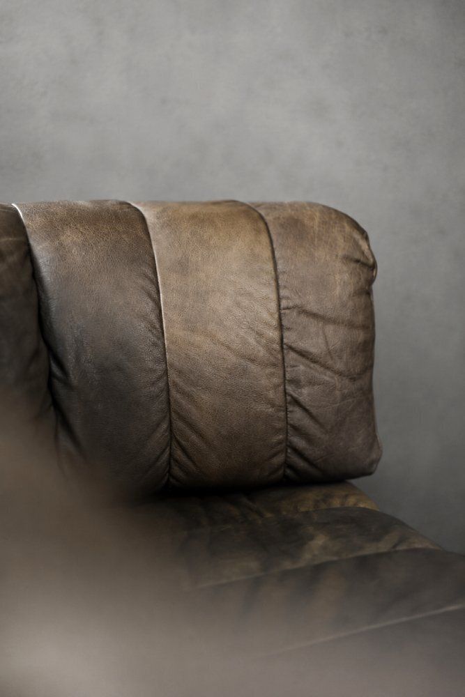 5337.0 Vintage Mid Century Modern Brutalist German Brown Leather 2 Seater Sofa, 1970s photo