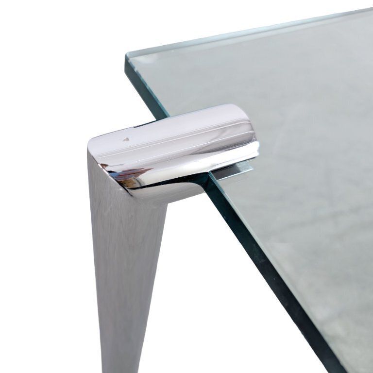 Table basse mid-century design en verre et métal, dans le style de Draenert, années 1980 photo buy
