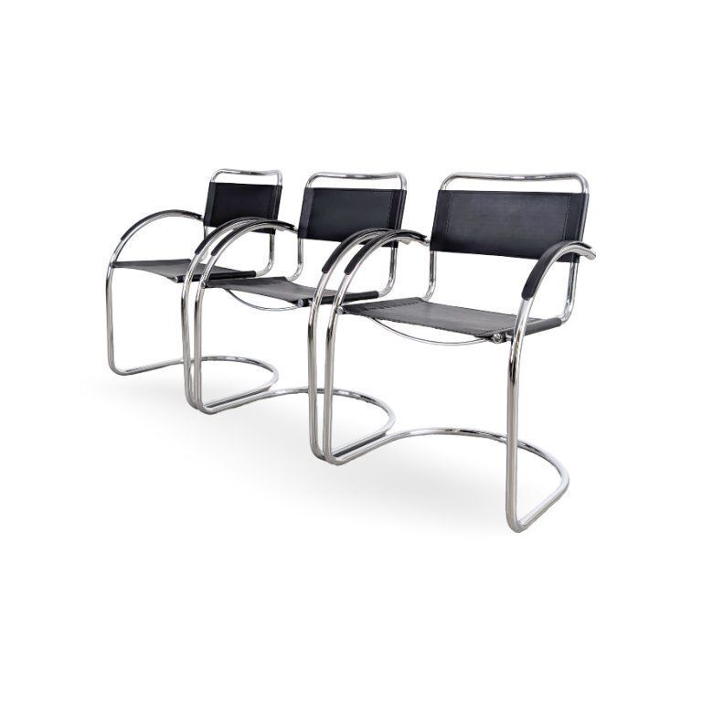 Lot de 3 chaises cantilever Bauhaus, style mid-century, noires, Italie photo Mobilier