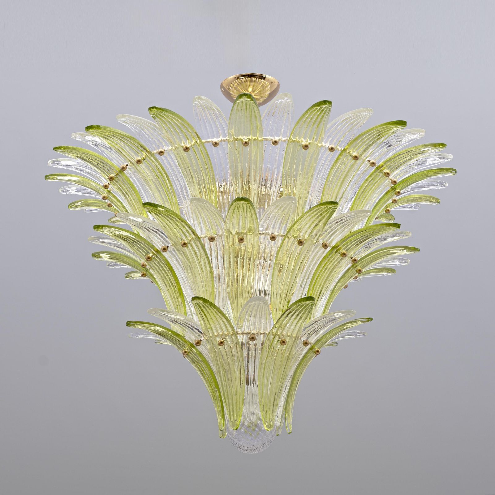 Mid-Century Murano glazen palmette-kroonluchter in groen en helder glas, Italië photo buy