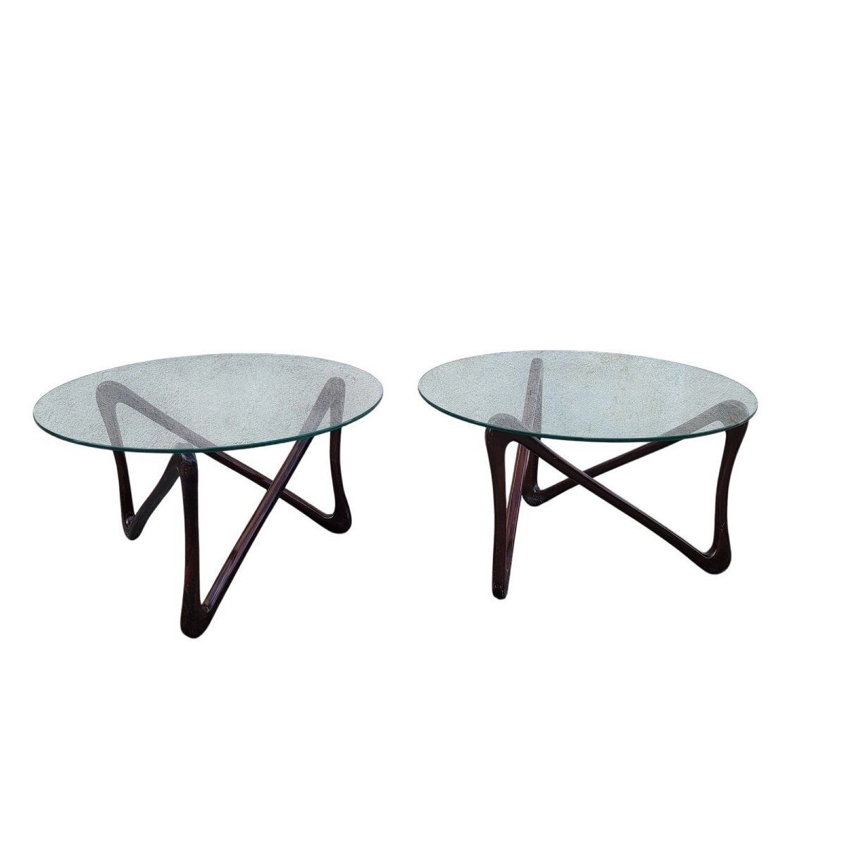 1450.0 Pair Of Wooden And Glass Coffee Tables, 20th Century Design photo