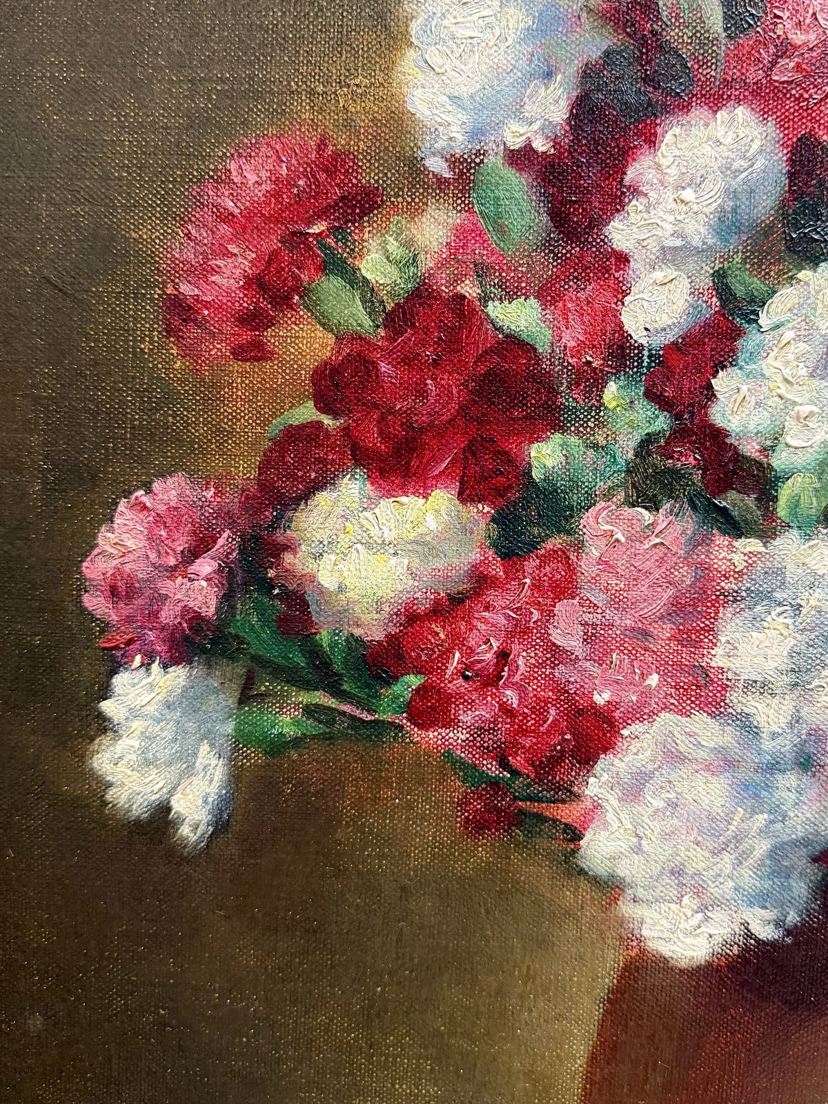 'Bouquet Of Carnations On A Gingham Tablecloth' door Victor Abeloos (1881 – 1965) photo 2900.0