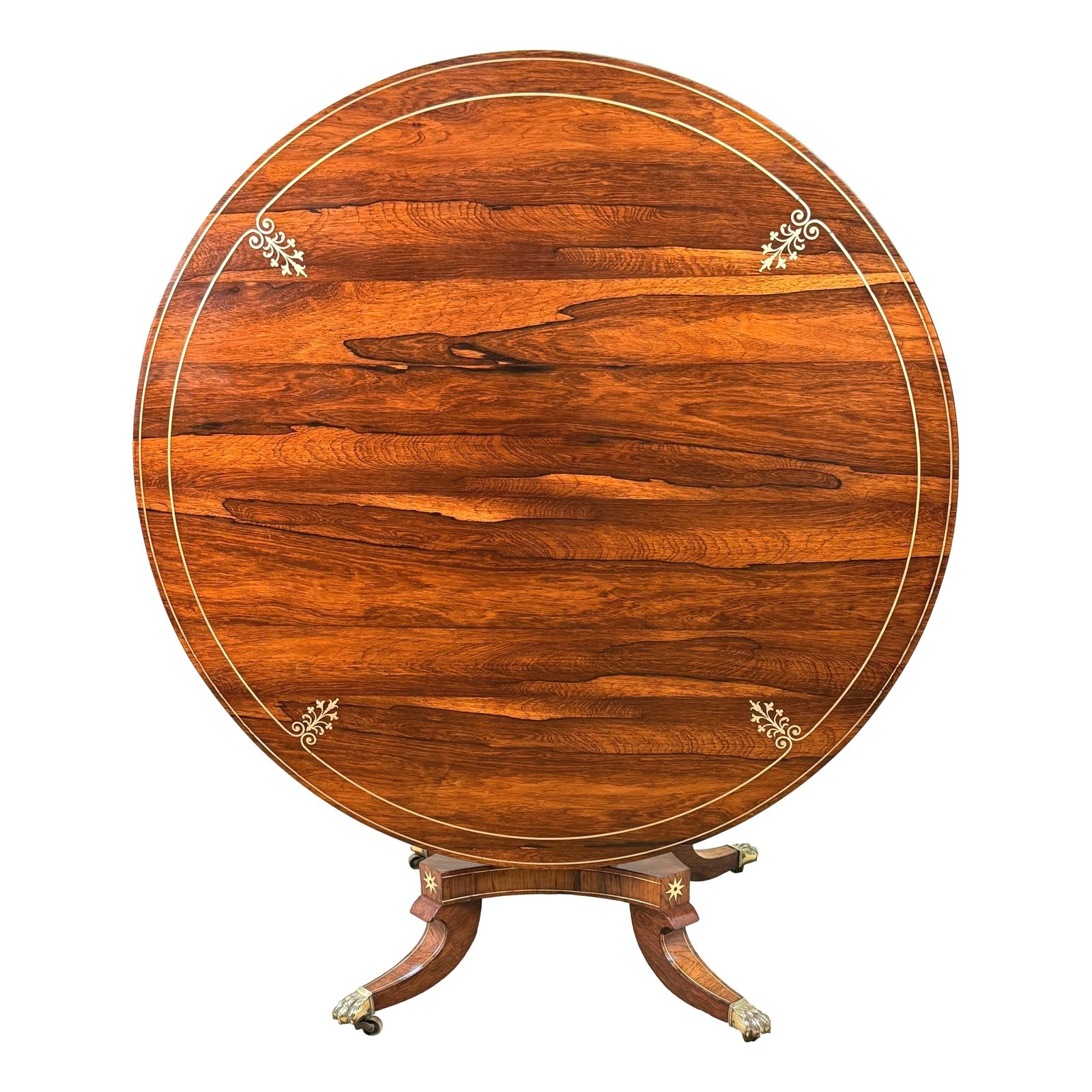 photo buy Petite table centrale ronde Regency en palissandre et laiton incrusté (Angleterre, vers 1825)