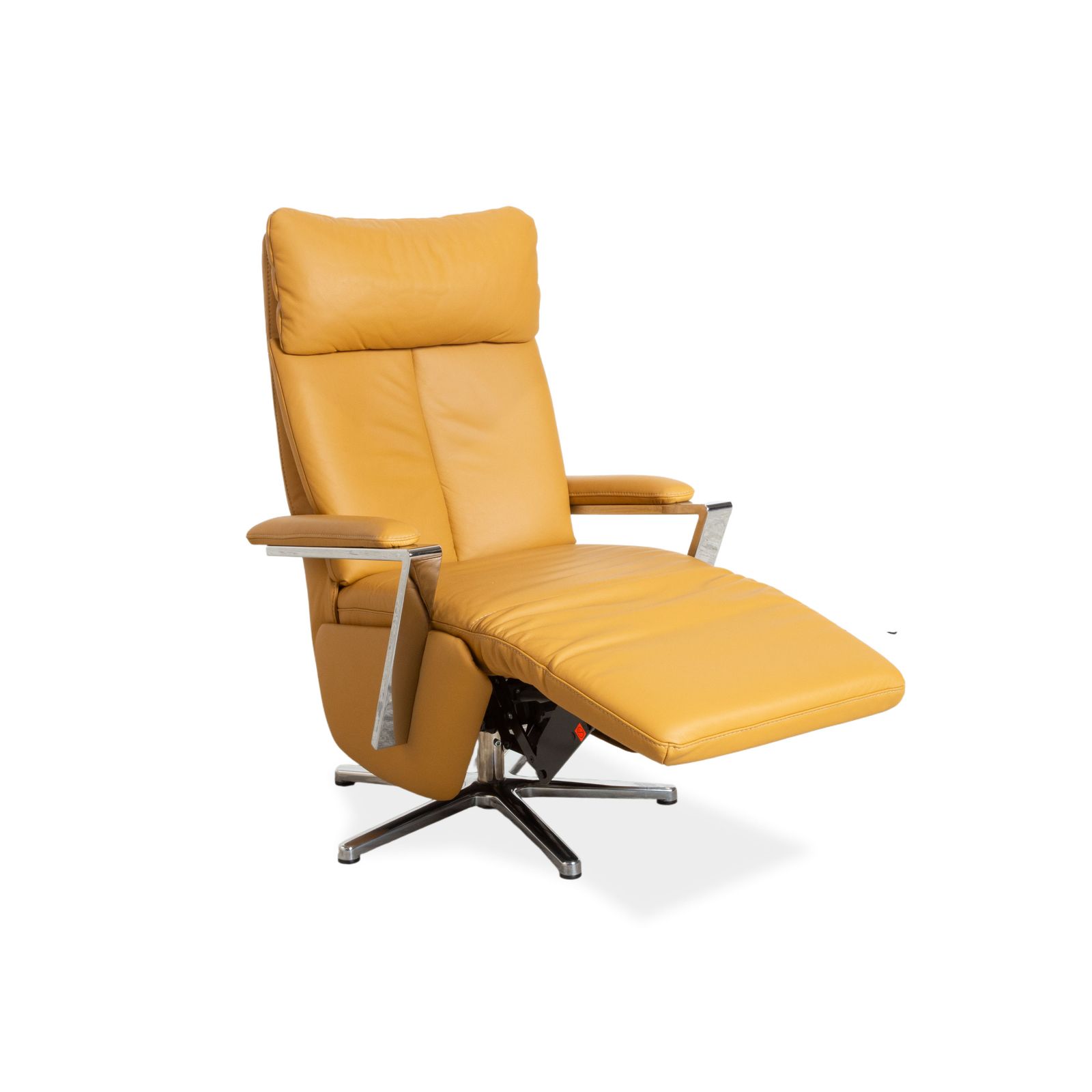 Fauteuil Willi Schillig en cuir ocre orange, fonction électrique pivotant photo for sale