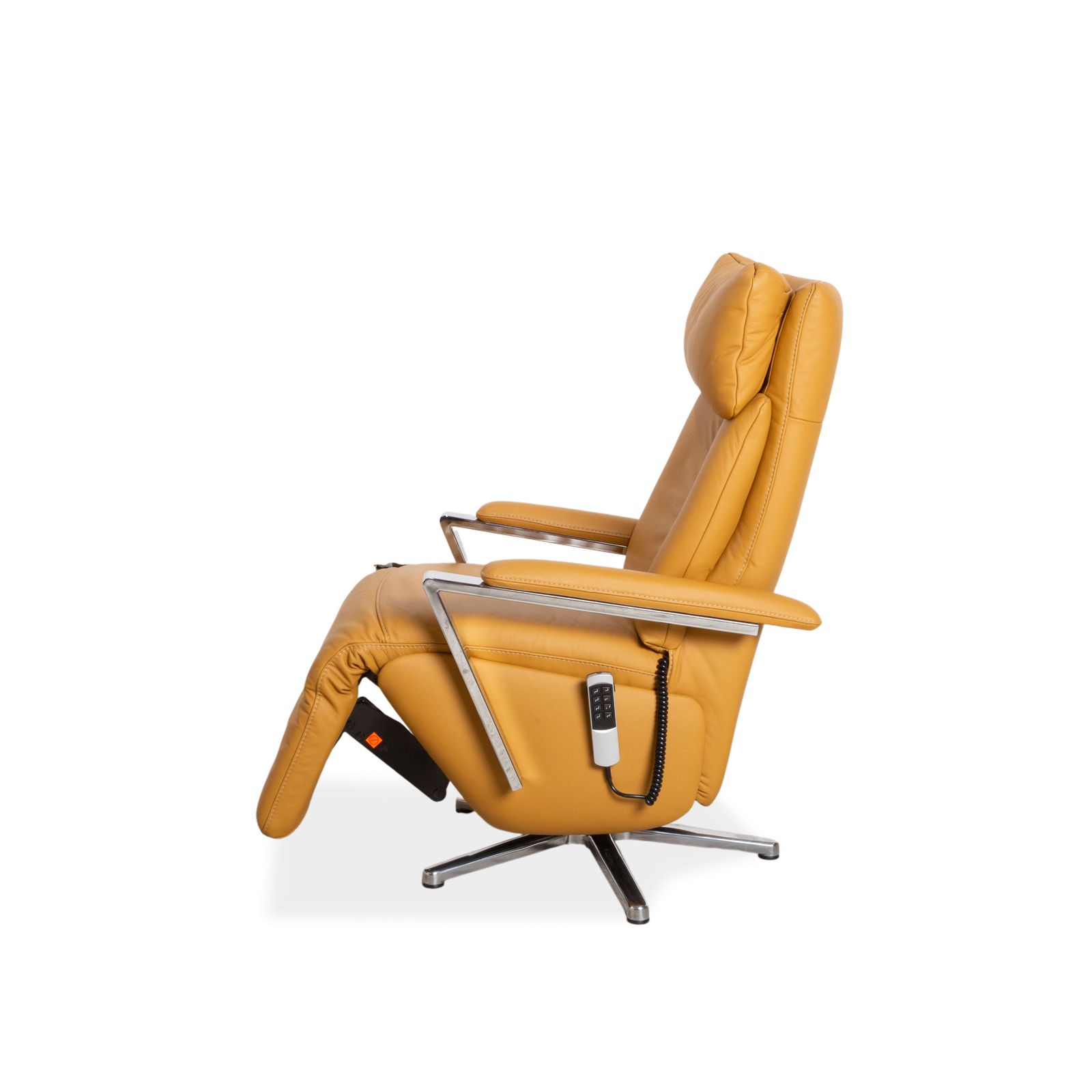 Mobilier Fauteuil Willi Schillig en cuir ocre orange, fonction électrique pivotant photo