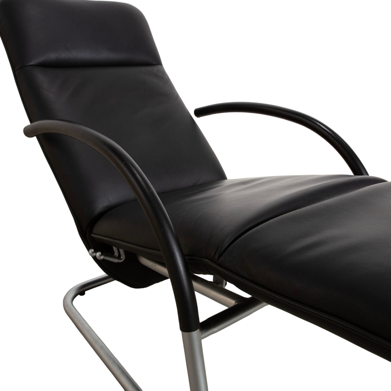Fauteuil relax Franz Fertig Fino en cuir noir, fonction manuelle d'inclinaison photo vintage