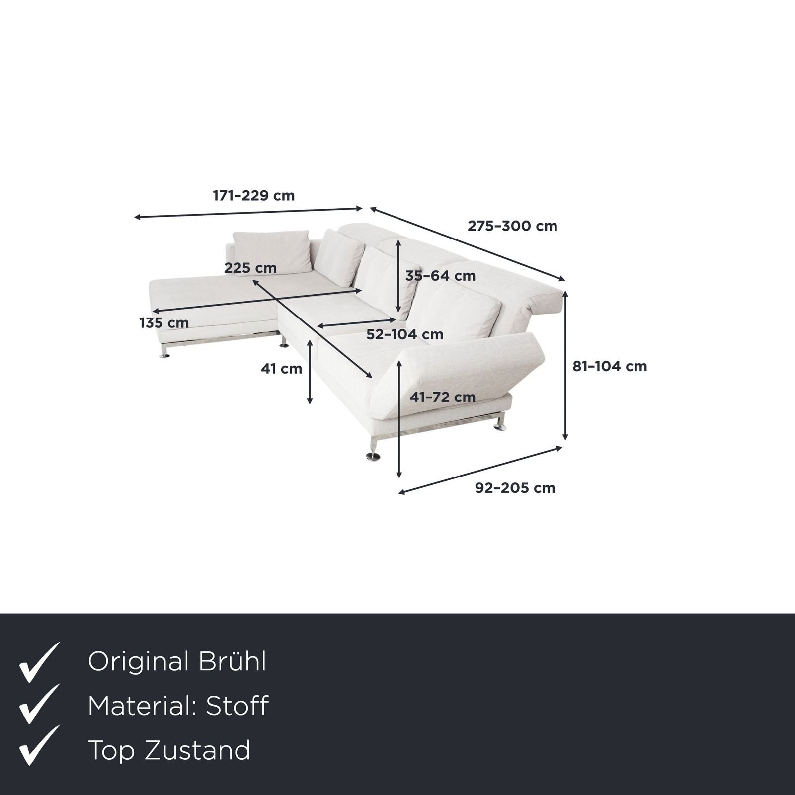Canapé d'angle Brühl Moule en tissu, gris, gris clair, blanc, fonction manuelle photo furniture