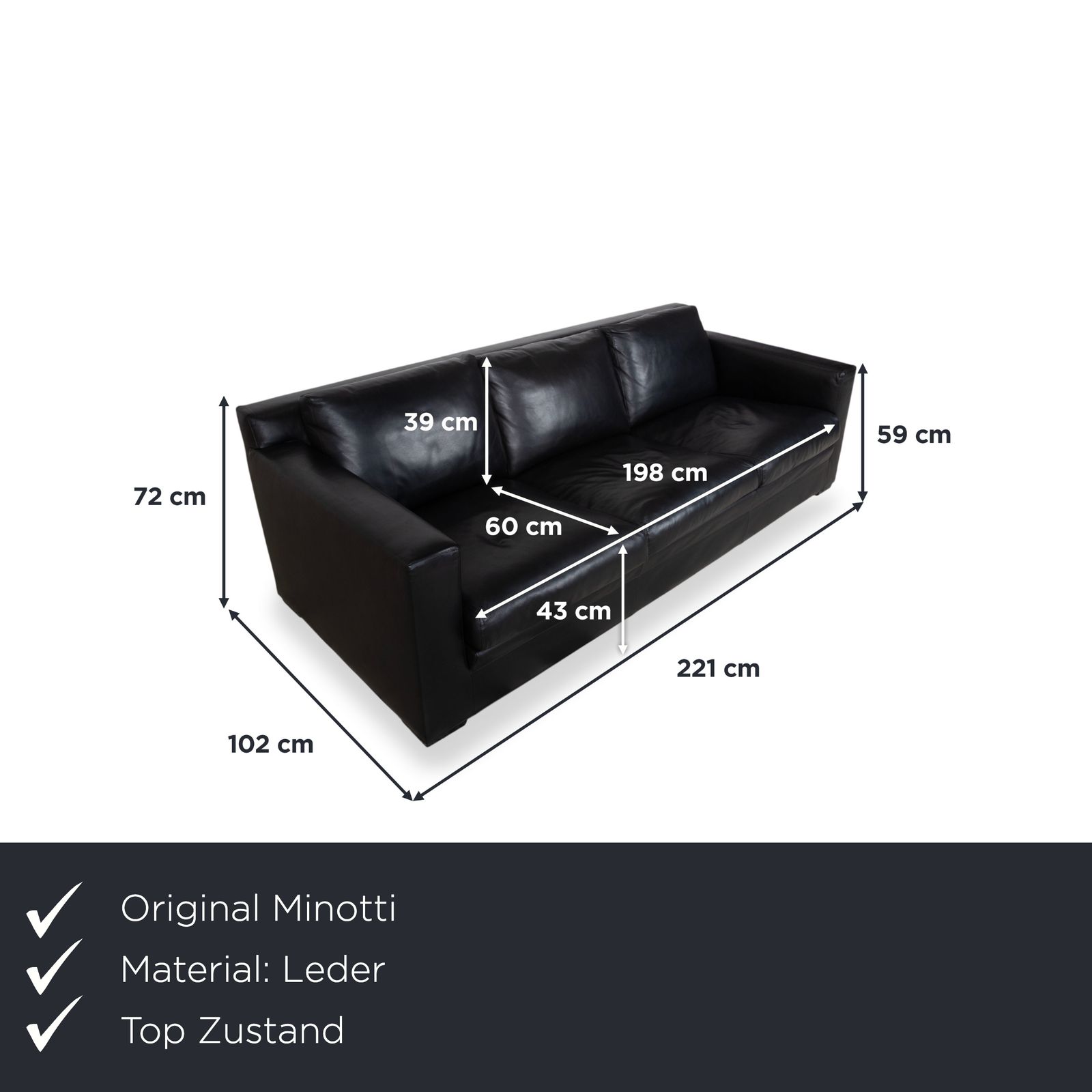 Canapé Minotti 3 places en cuir noir photo furniture