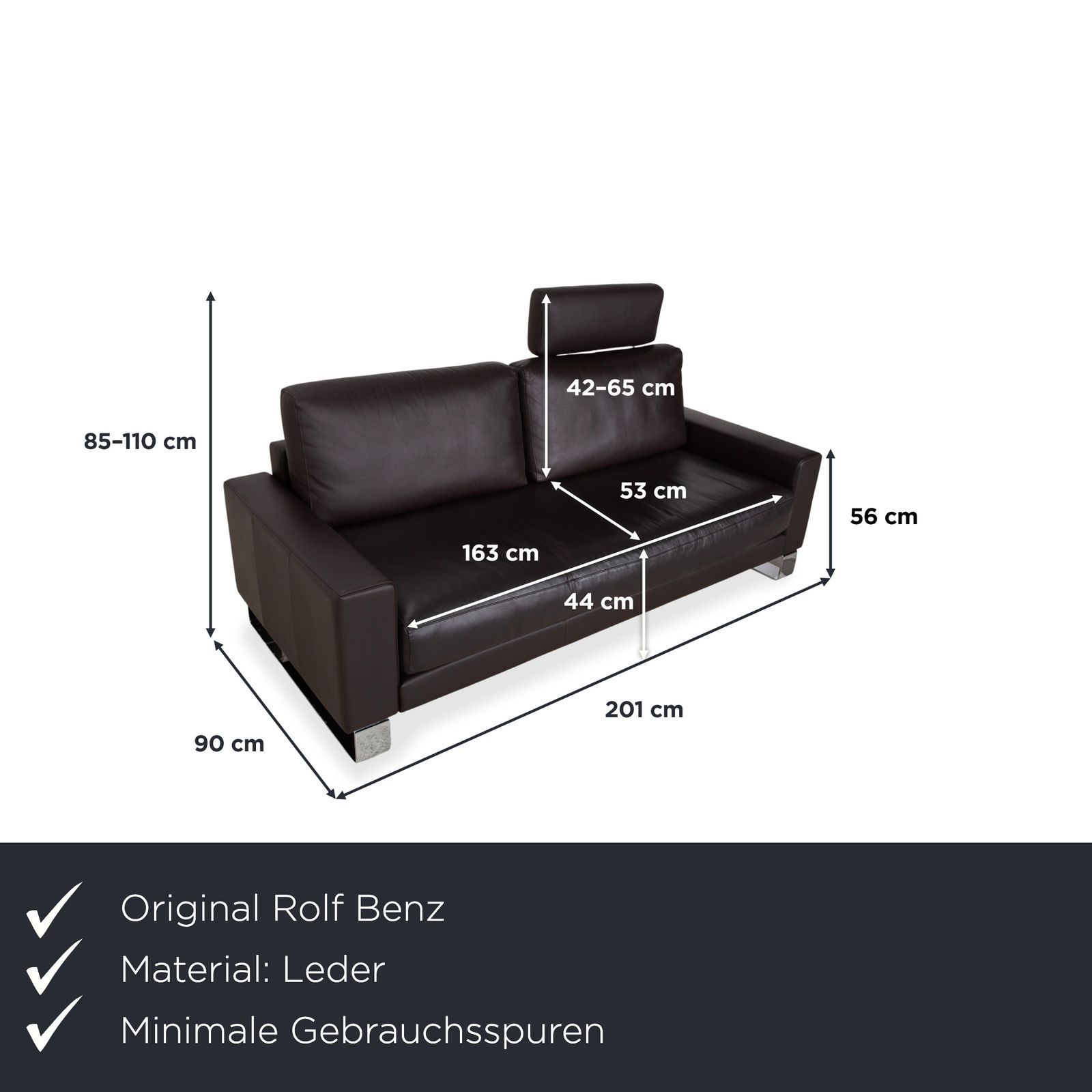 Canapé 2 places en cuir Rolf Benz Vida, marron foncé photo furniture