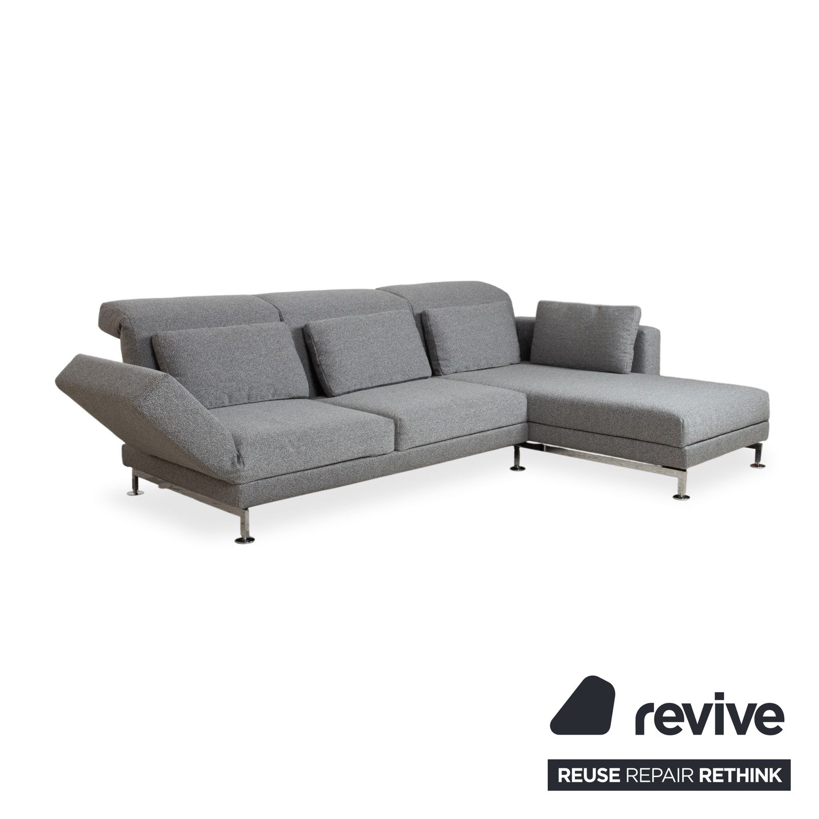 Brühl Moule Fabric Corner Sofa, Grey, Manual Reclining Function, Right Hand Chaise, Reupholstered In Glow 534 photo Furniture