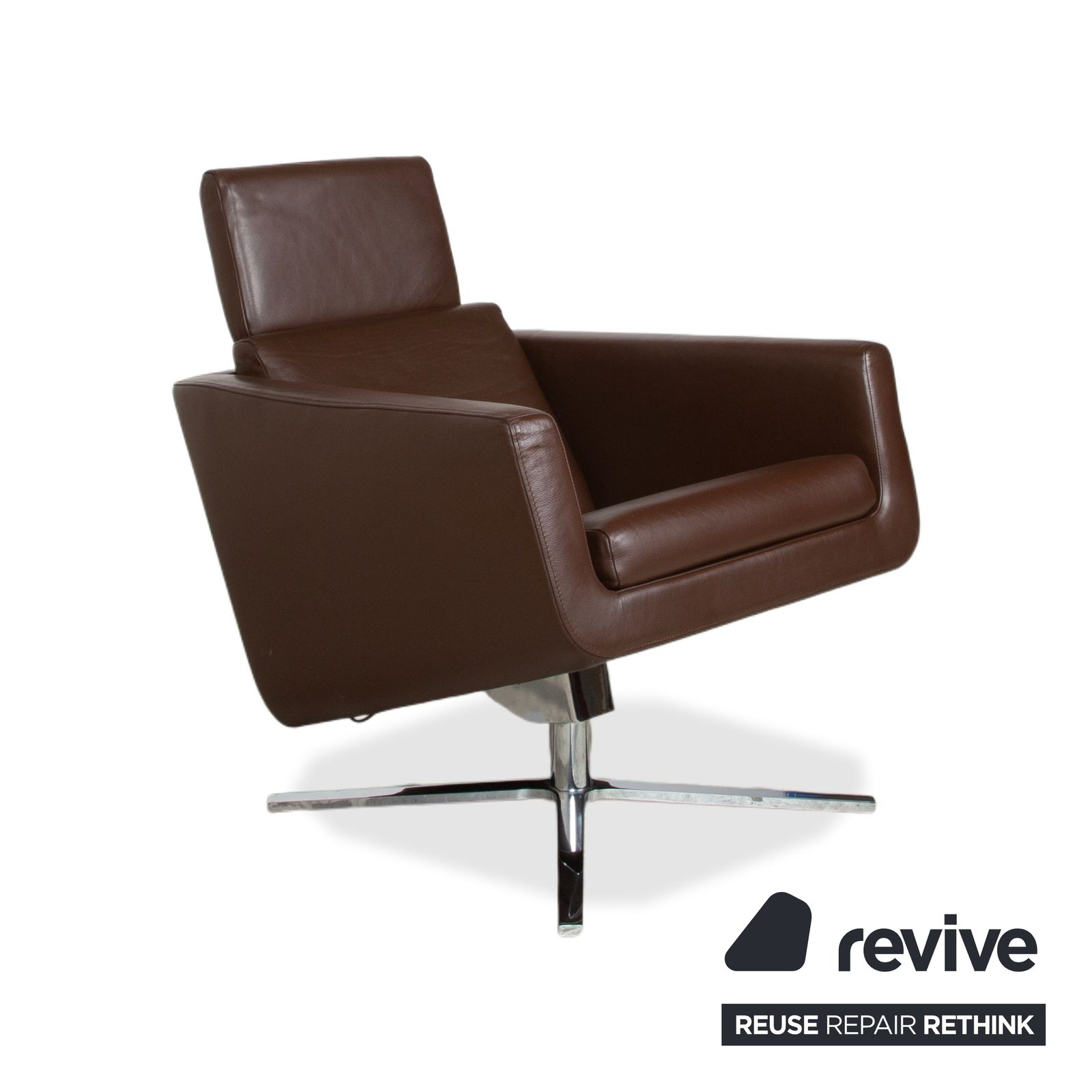 Fauteuil FSM Pavo en cuir et chrome brun, fonction inclinaison manuelle photo 3017.0