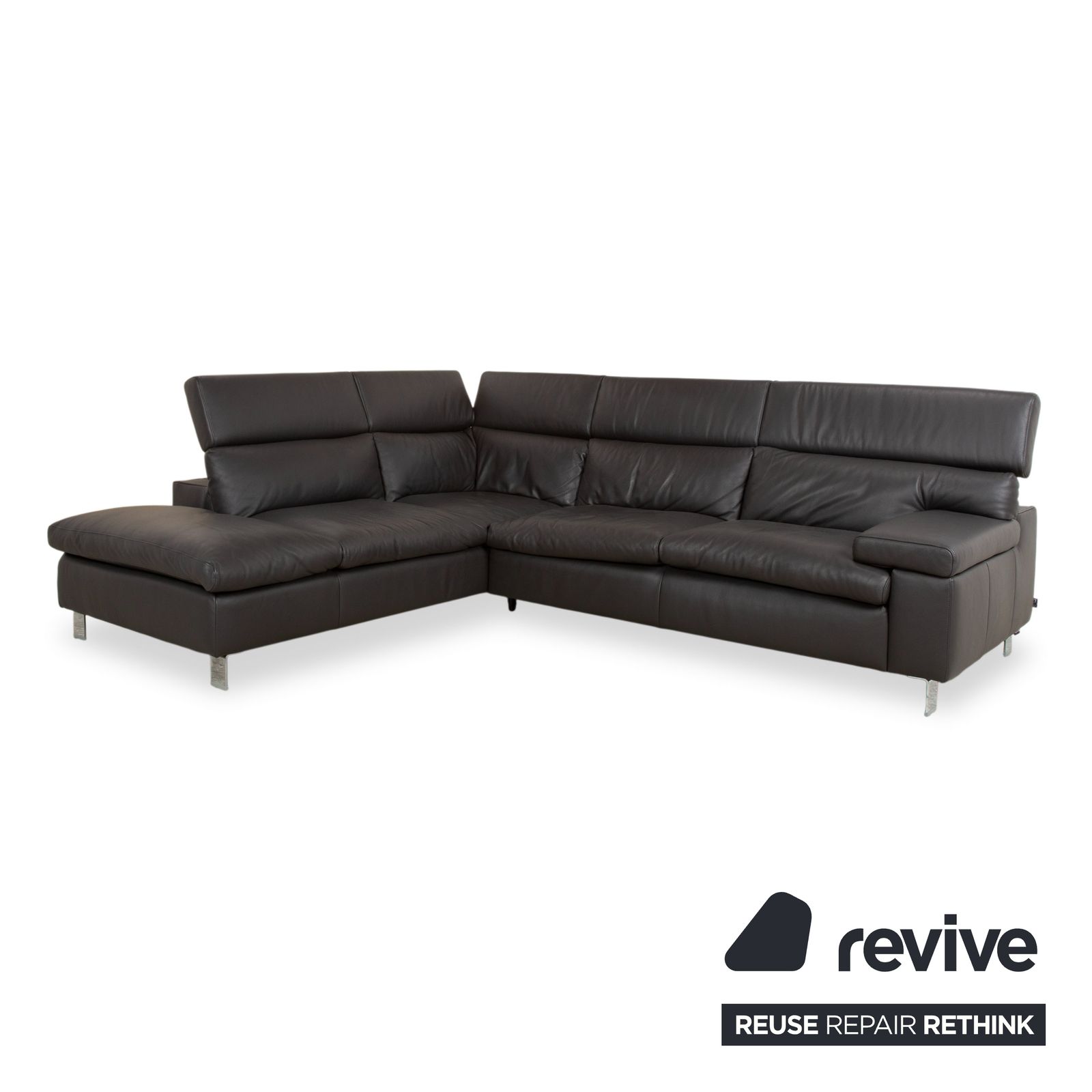 Canapé d'angle Ewald Schillig Courage en cuir et chrome, gris anthracite, fonction manuelle photo Mobilier
