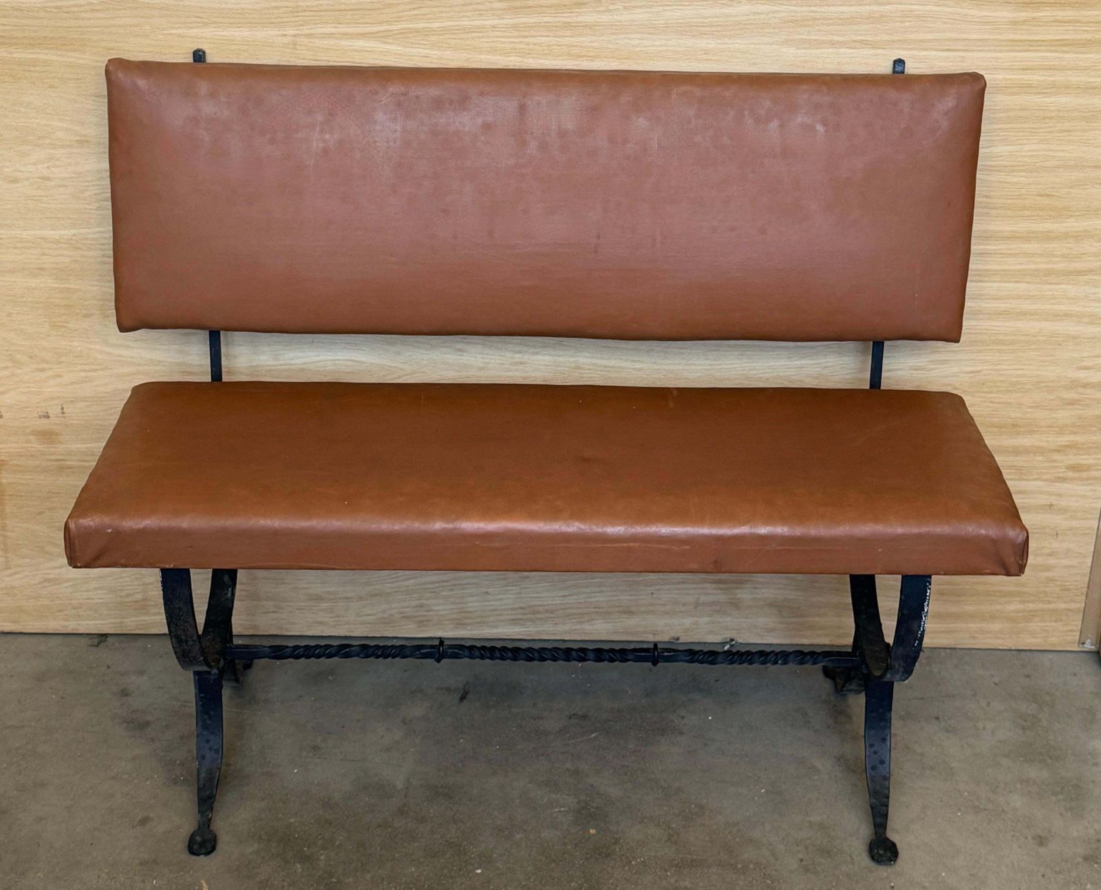 Spanish Rustic & Vintage Upholstered Leather Bench With Wrought Iron Base photo 1484.0