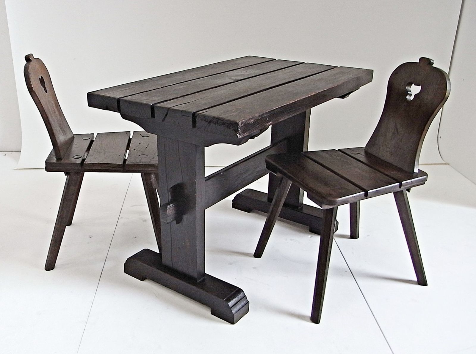 Alfons tuintafel met stoelen van massief eiken, jaren 1970, set van 3 photo furniture
