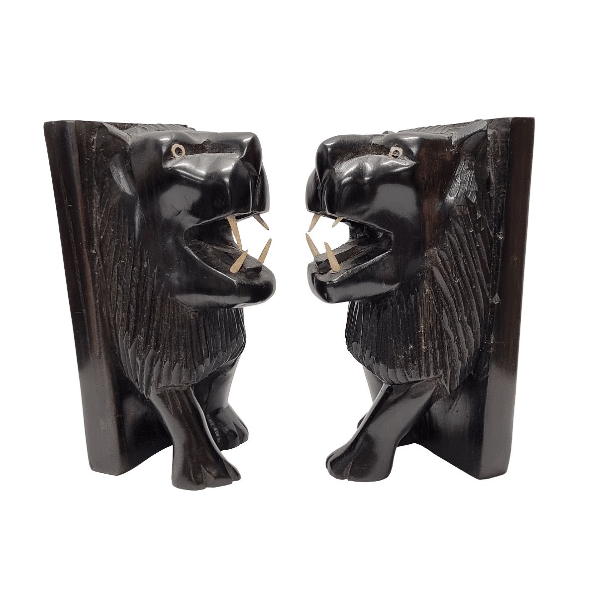 Serre-livres africains en ébène | Lions sculptés à la main, années 1970 photo for sale