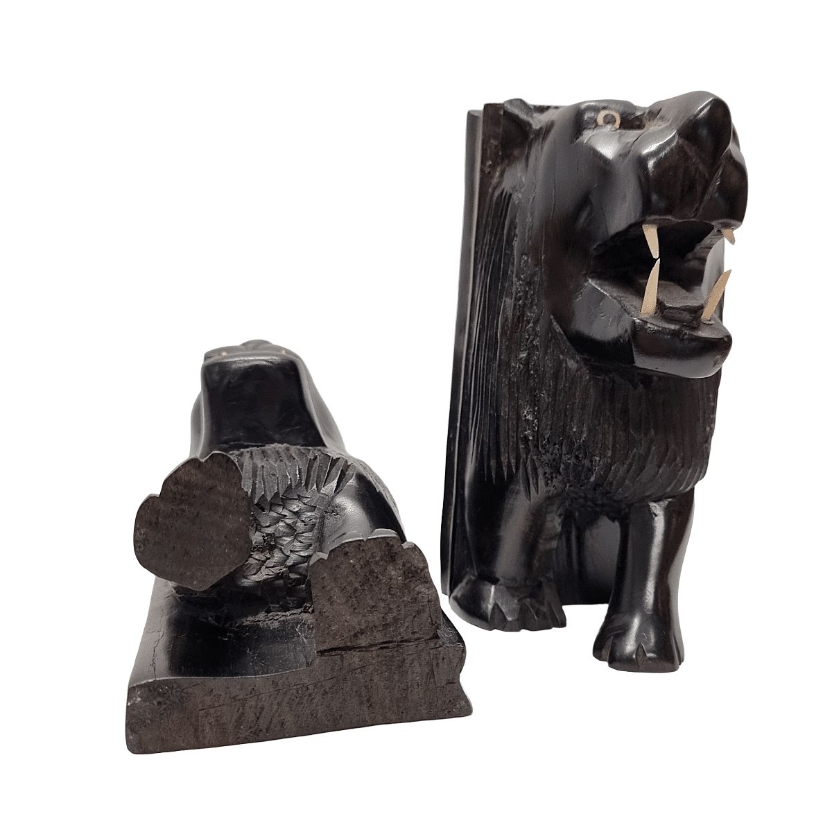 African Ebony Bookends | Hand Carved Lions 1970s photo 101.0