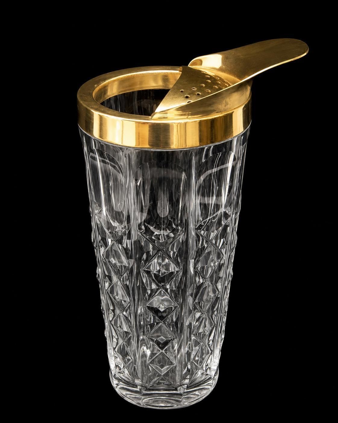 Val Saint Lambert Kristallen Cocktailkan: Mid-Century Barware met Gouden Rand en Lepel photo 309.0