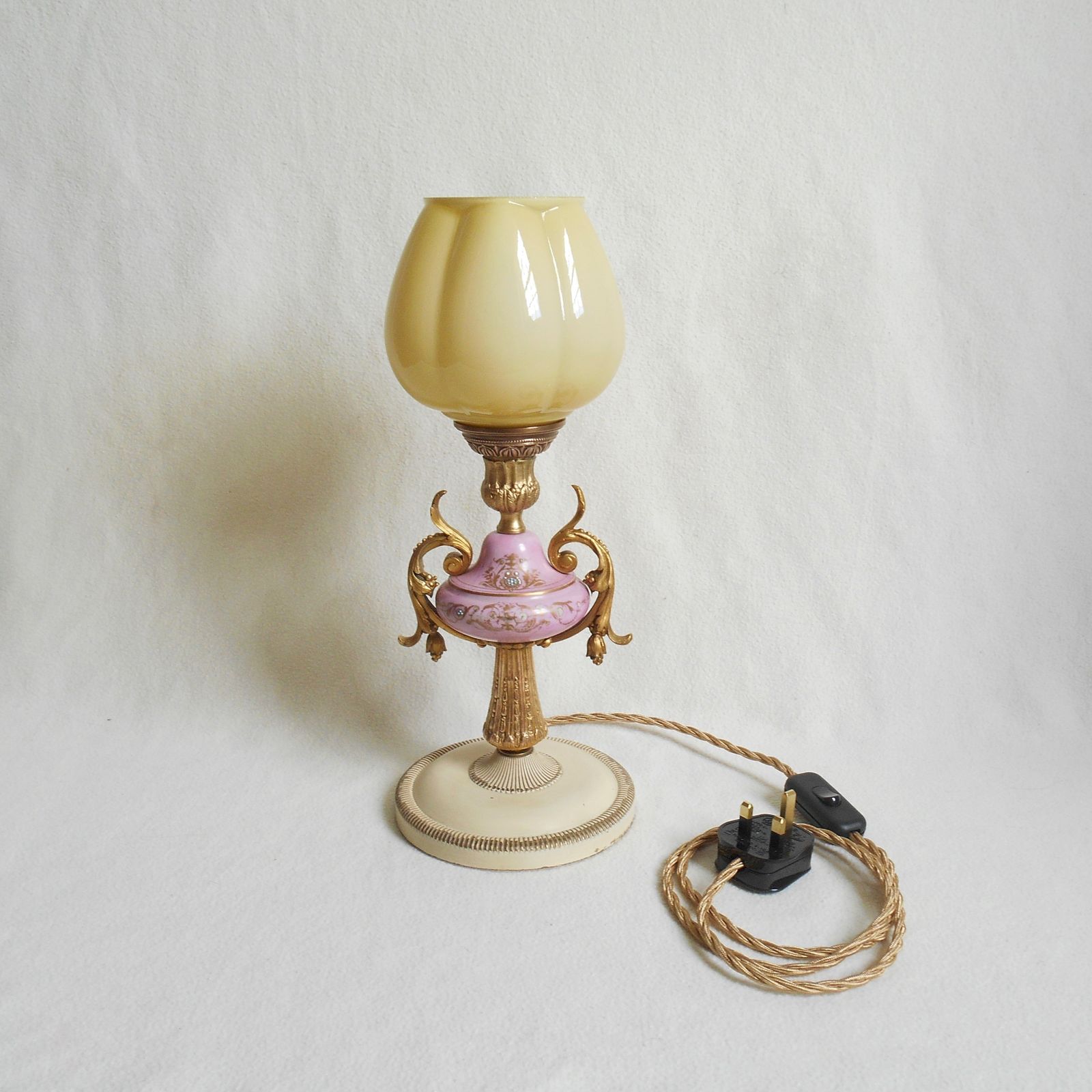 An Antique Pink And Gold Table Lamp With An Opaline Glass Shade photo 235.0