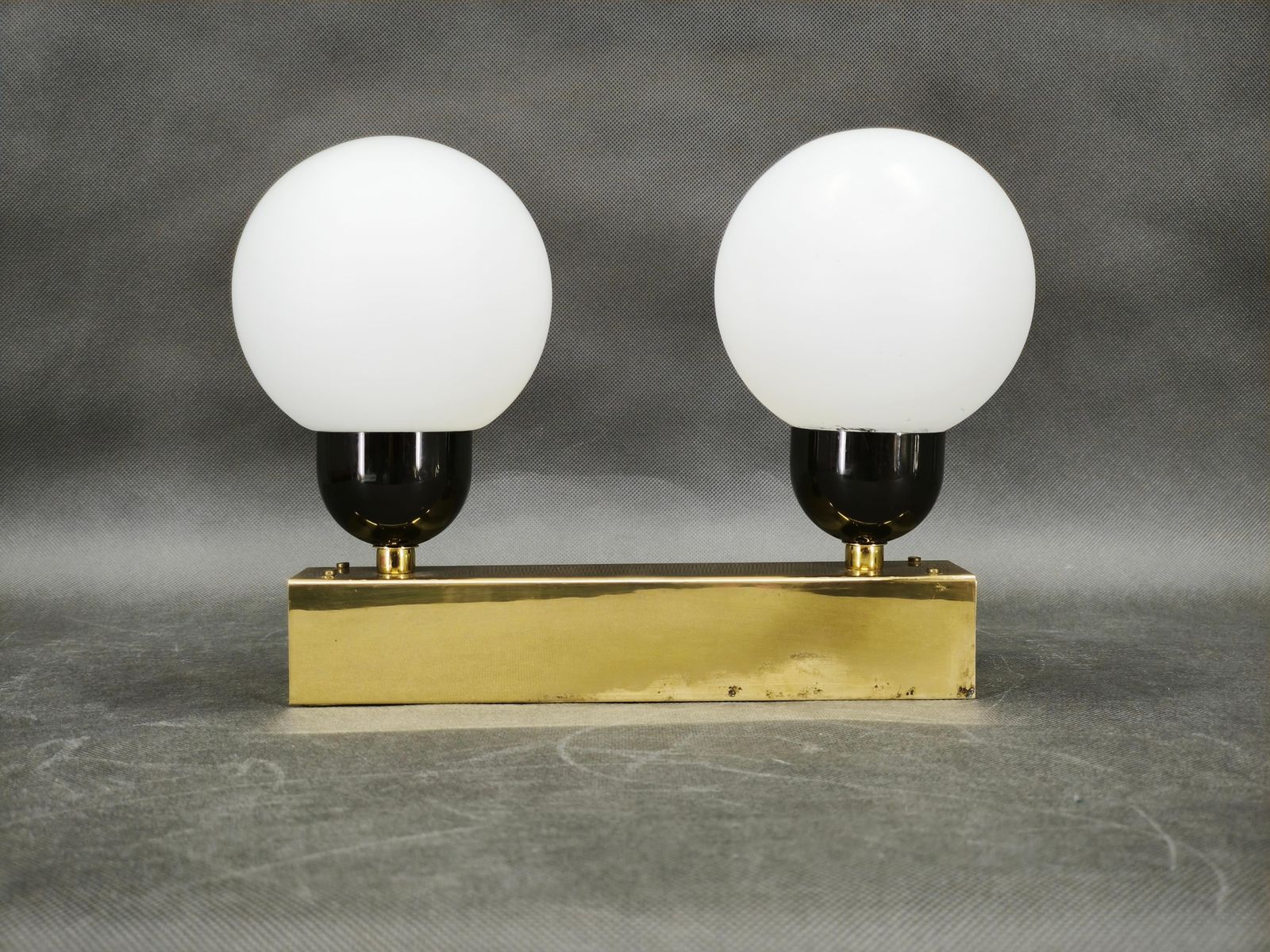 Kamenický šenov Brass Double Globe Wall Light, Czechoslovakia, 1970s photo furniture