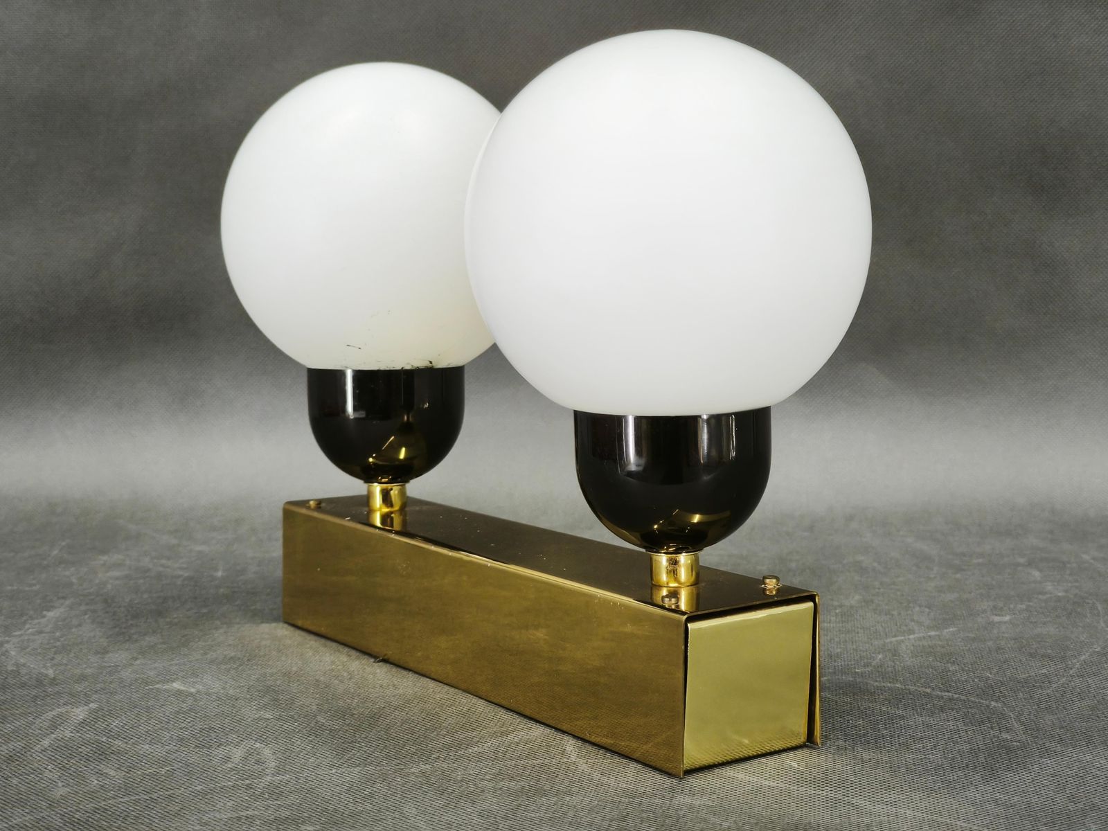Kamenický šenov Brass Double Globe Wall Light, Czechoslovakia, 1970s photo 320.0