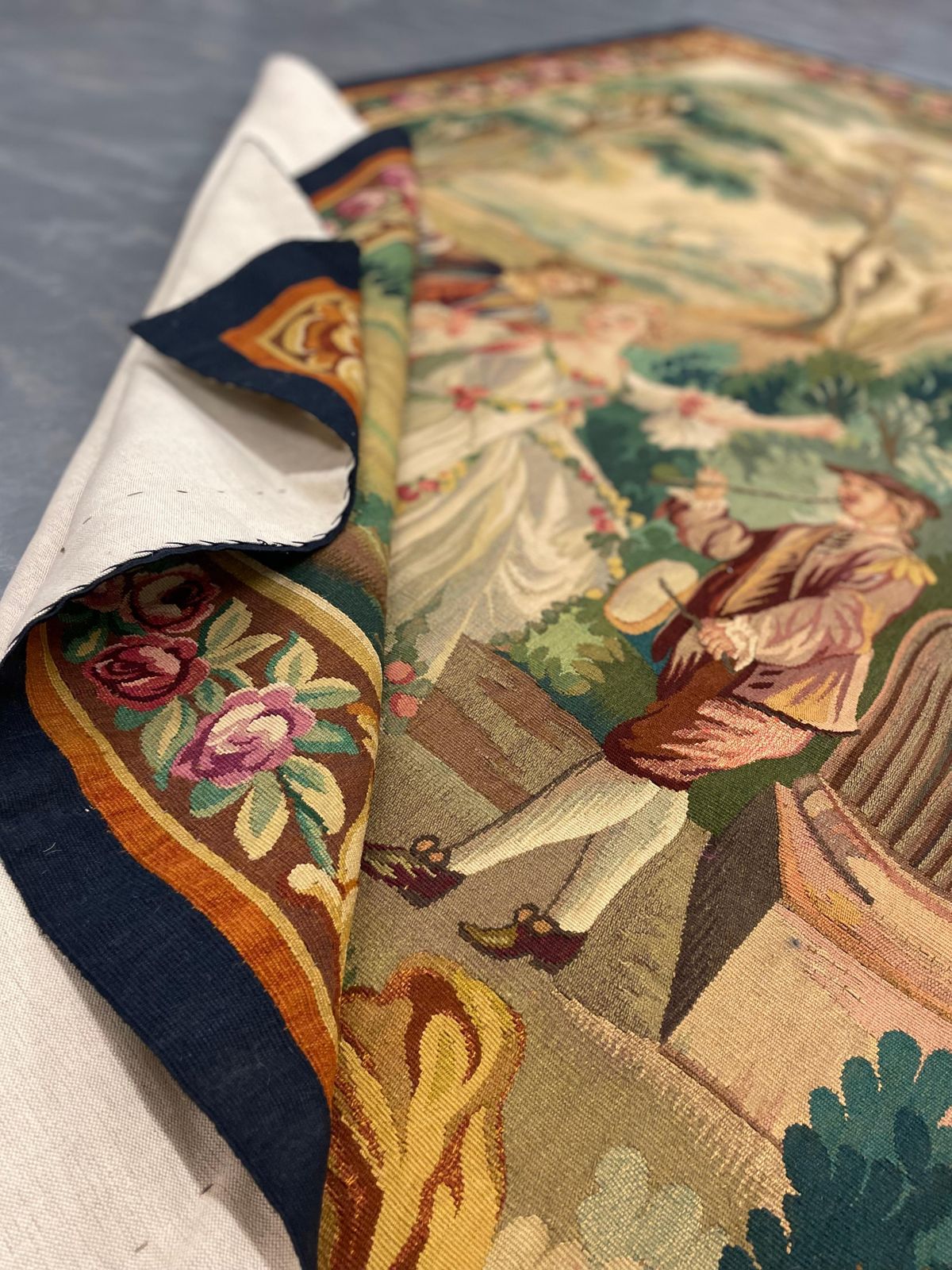 Art Elegant French Style Verdure & Romantic Court Scene Wool Tapestry Wall Hanging photo