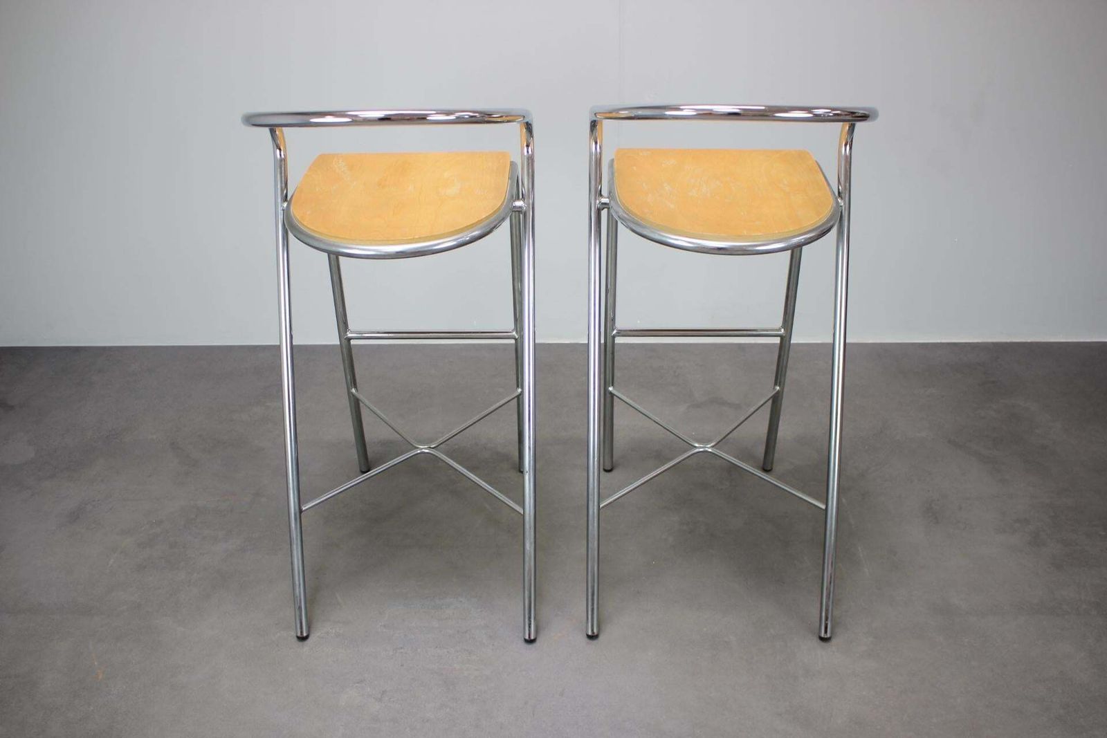 Pair Of Kovonax Chrome Bar Stools With Bentwood Seats, Czech Republic, 1999 photo 988.0