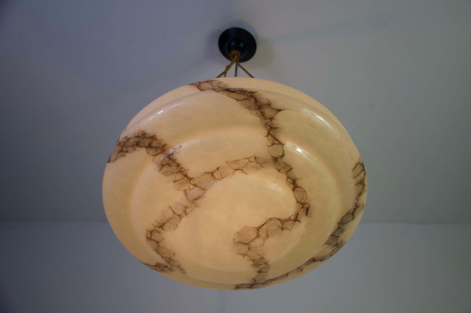 Lighting Round Art Deco Glass Pedant Lamp, 1930s, Germany photo