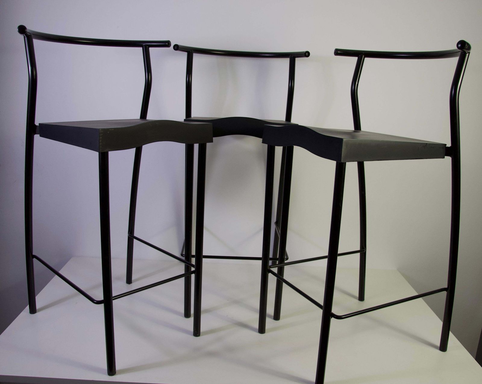 Set Of 3 Black Barstools By Philippe Starck For Kartell, 1980s, Italy photo Furniture
