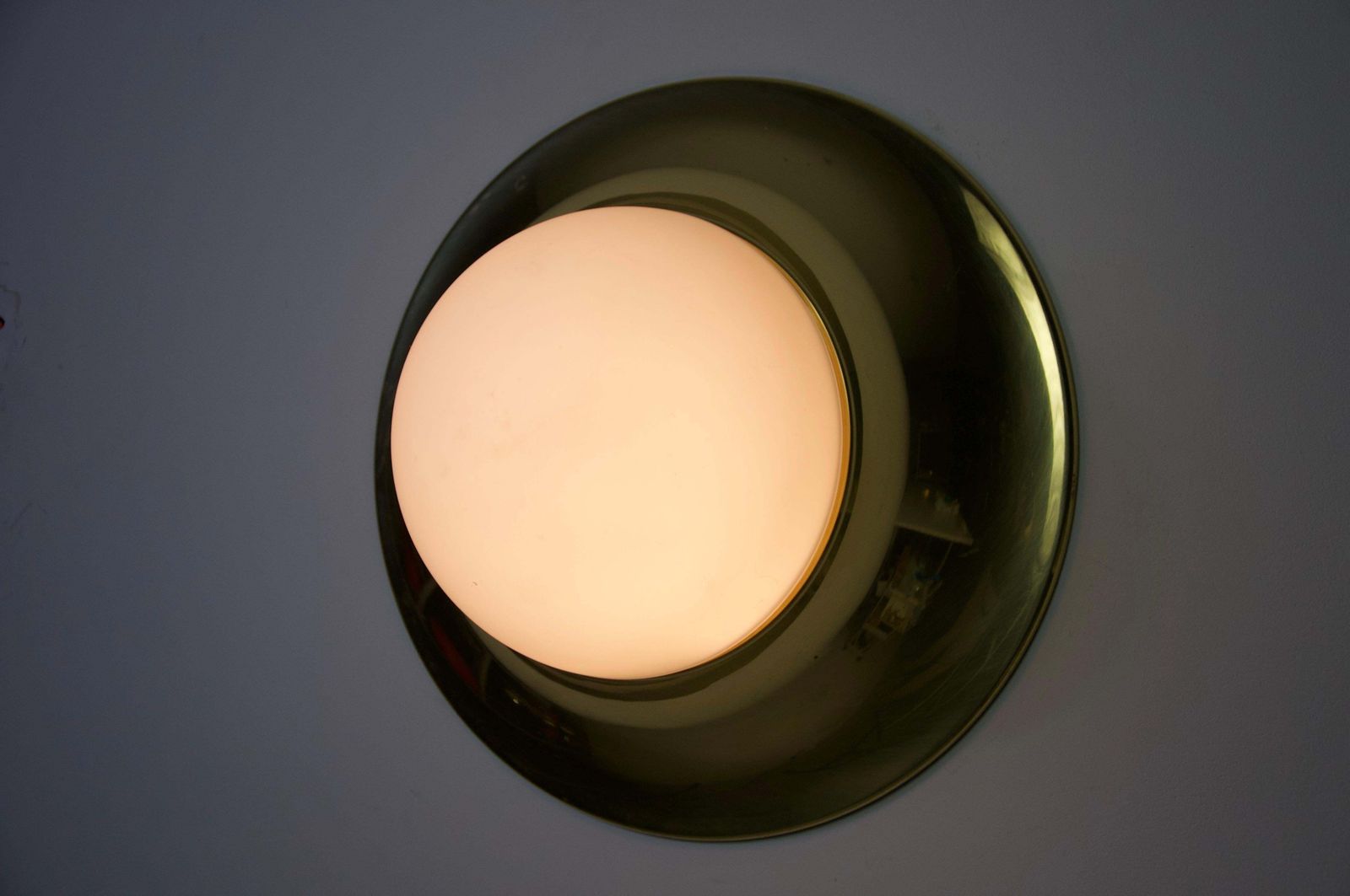 photo vinterior Brass And Opaline Glass Flush Mount By Glashütte Limburg, 1960s