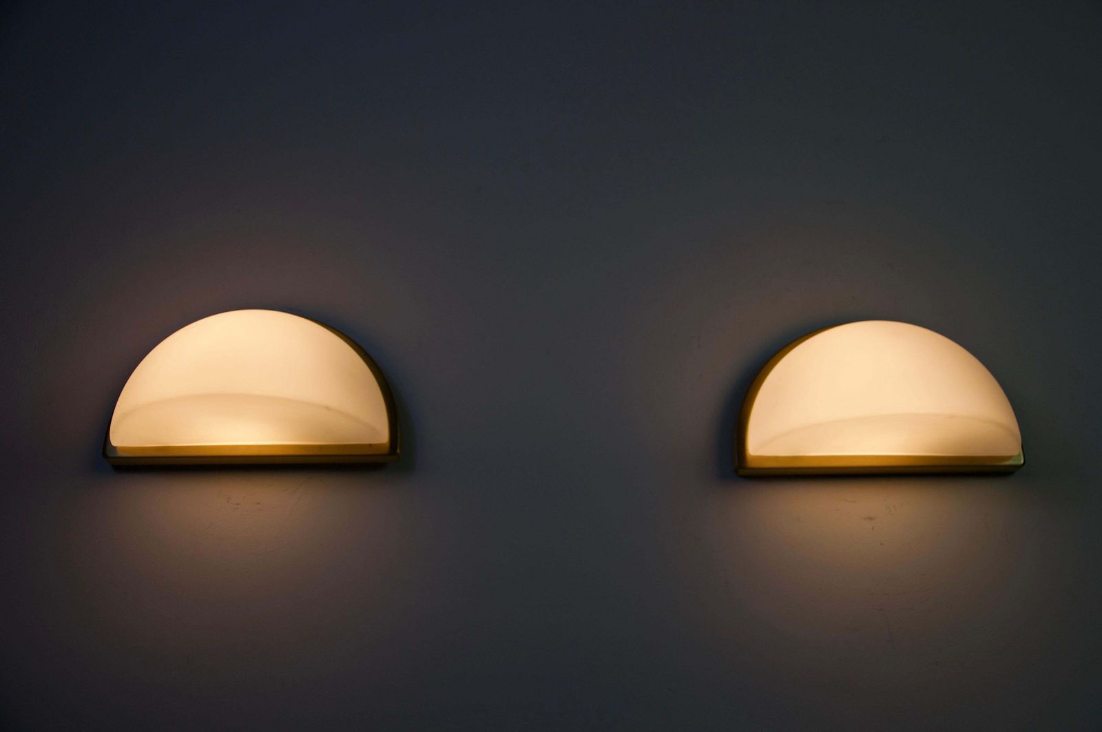 Pair Of Brass And Opal Glass Wall Lamps By Peill & Putzler, 1970s, Germany photo vintage