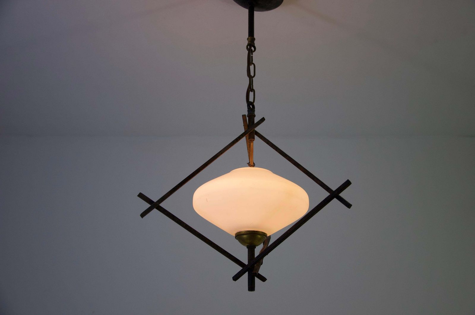 photo for sale Zwarte en opaalglaze hanglamp van Maison Lunel, 1960, Frankrijk