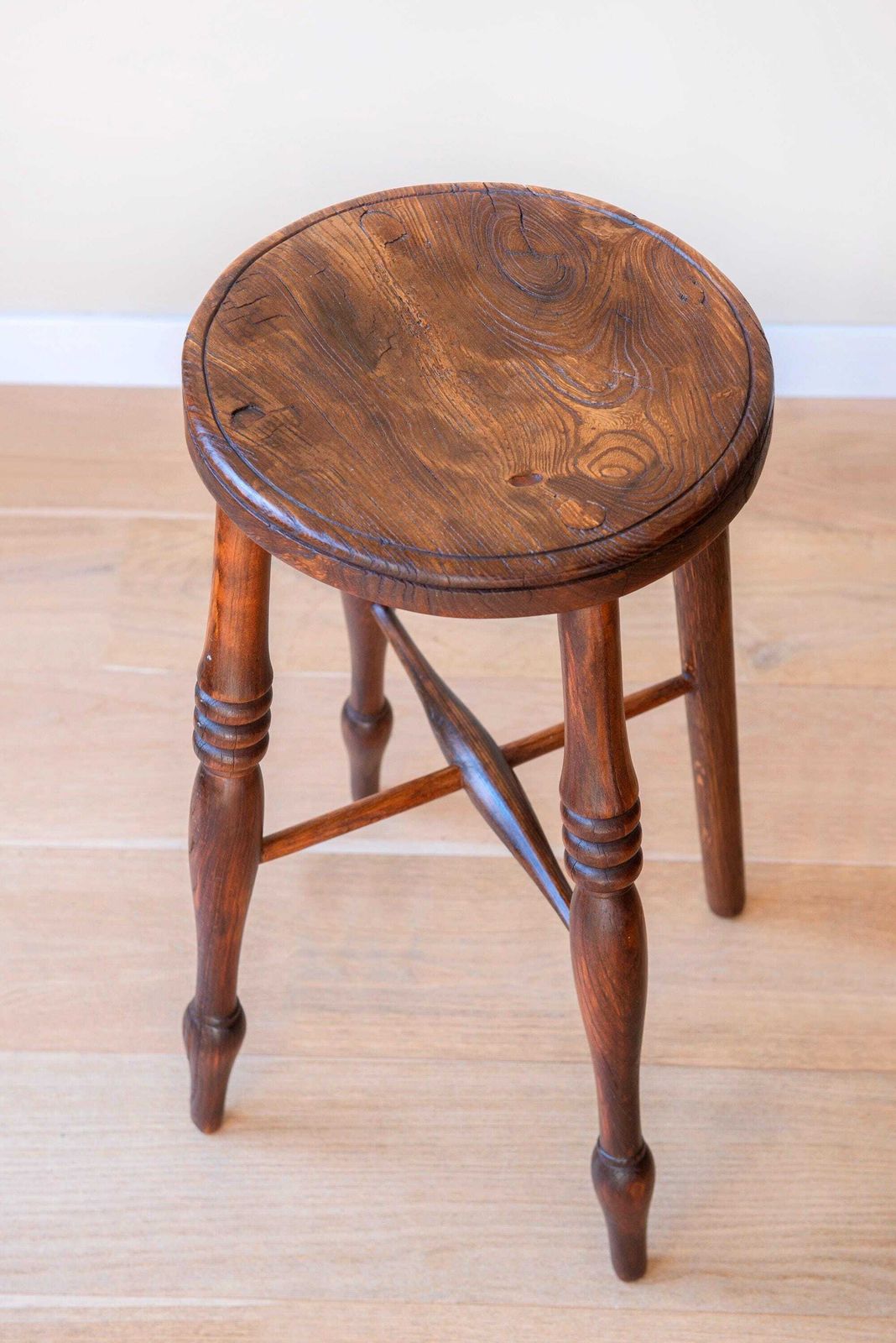19th Century English Windsor Plant Stool   Antique Oak Country Stool   Rustic Farmhouse Pedestal photo for sale