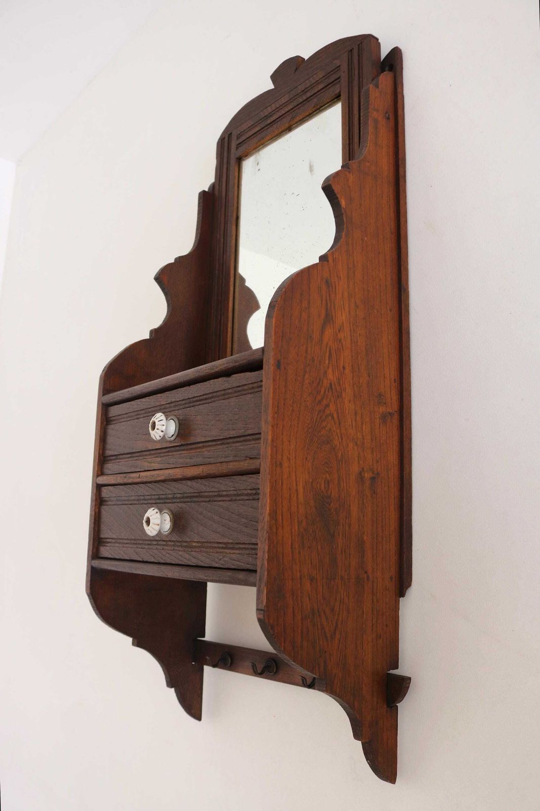 Antieke Eiken Gangspiegels Met Lades & Haken – Wandorganizer Voor De Gang photo for sale
