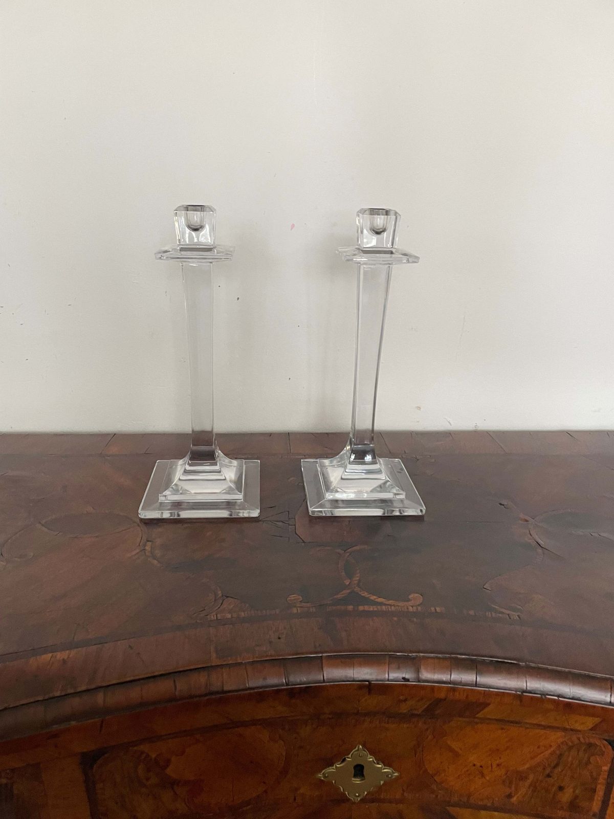 Vintage Pair Of Art Deco Revival Glass Candlesticks Heavy photo furniture