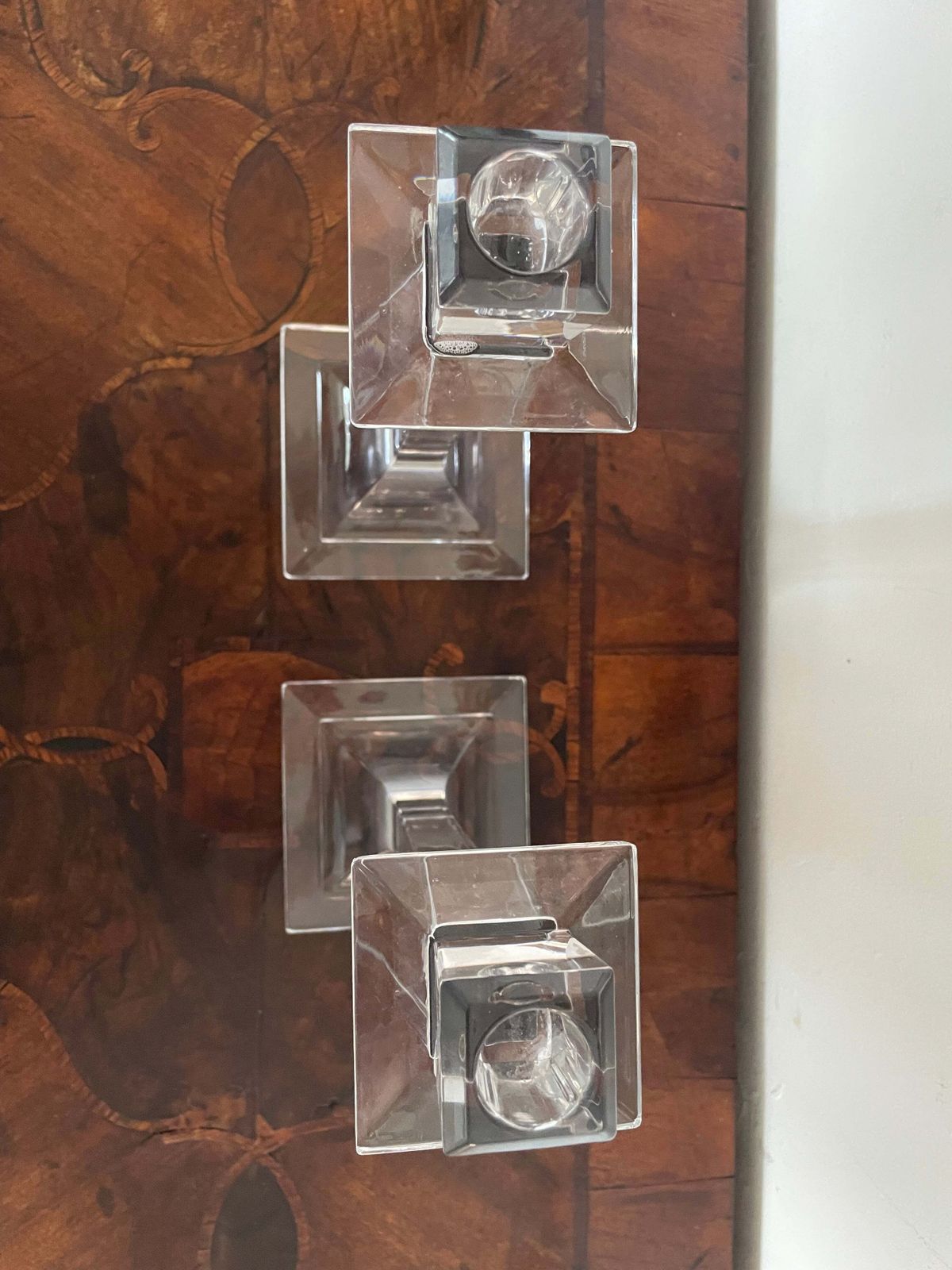 Vintage Pair Of Art Deco Revival Glass Candlesticks Heavy photo vinterior