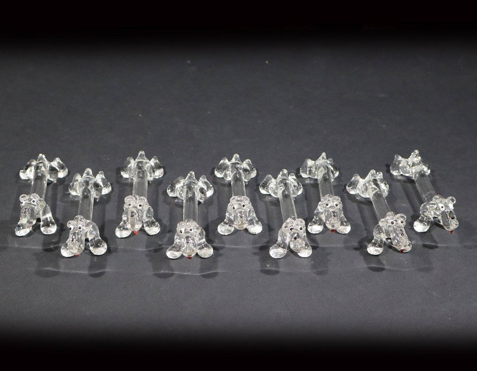 Set Of 10 French Crystal Knife Rests Basset Hound Dog Figurines, 1950s photo buy